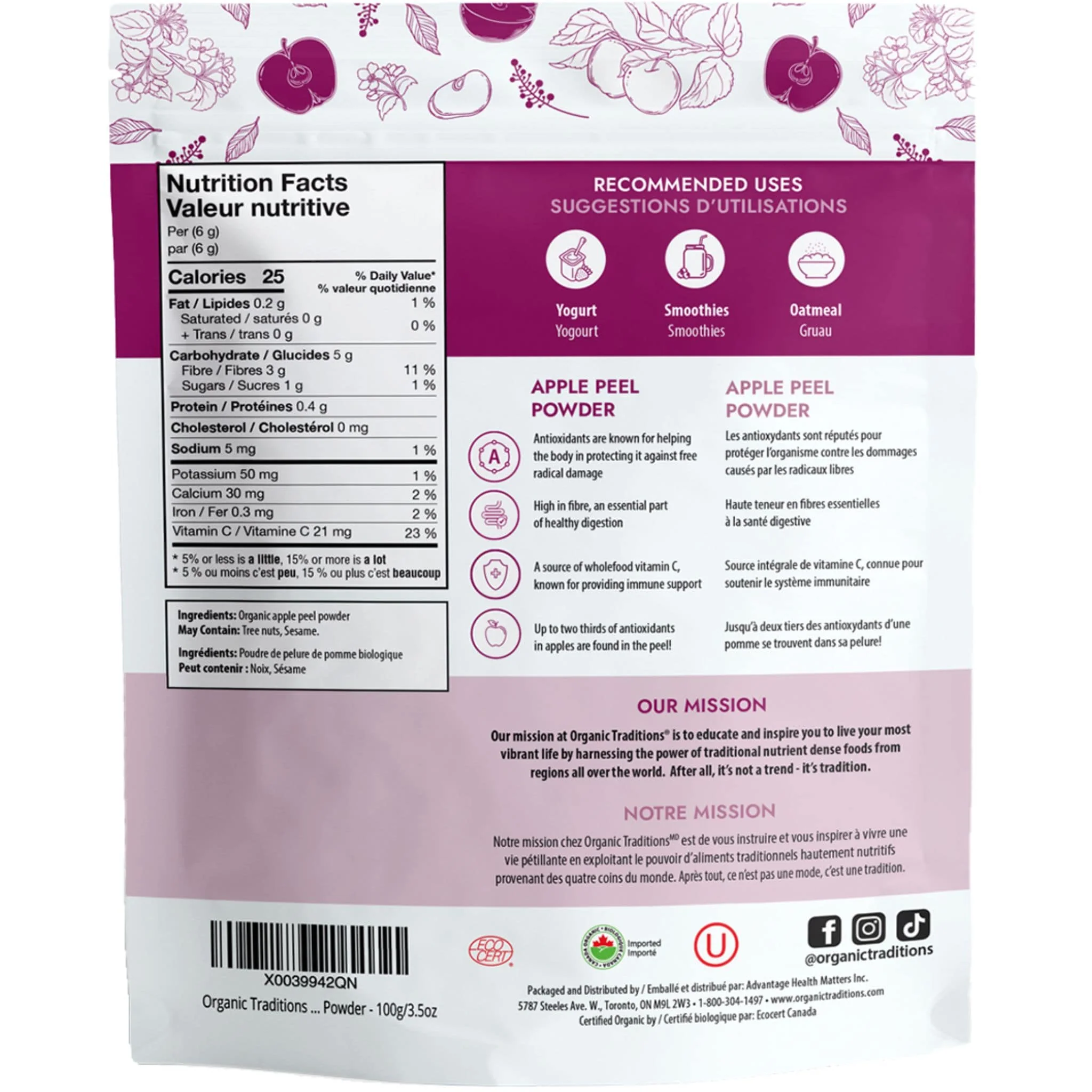 Organic Traditions Apple Peel Powder, 100g - Image 2