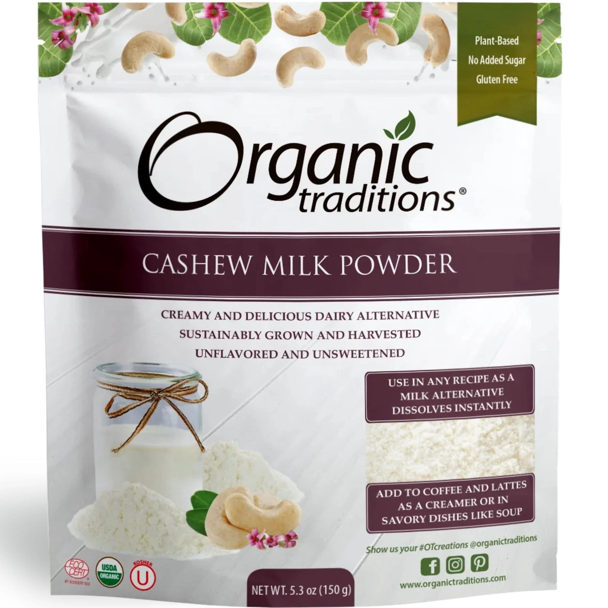 Organic Traditions Cashew Milk Powder (Paleo, Vegan, Dairy and Gluten Free), 150g