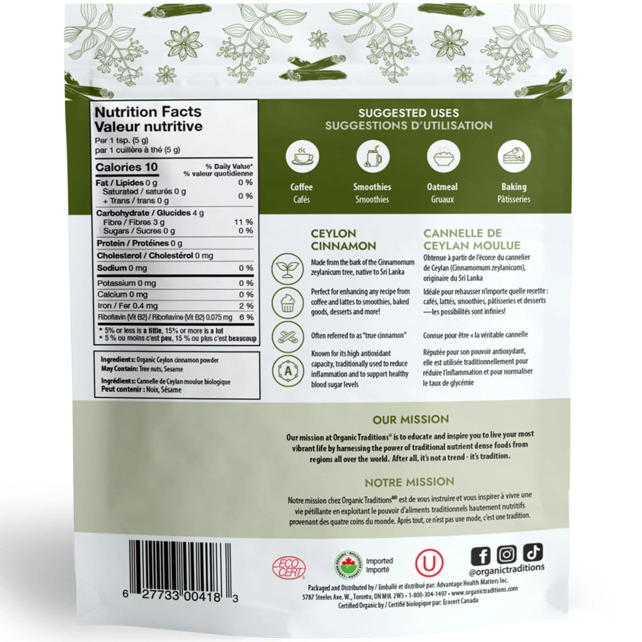 Organic Traditions Ceylon Cinnamon, Sri Lankan True Cinnamon, 227g - Image 2