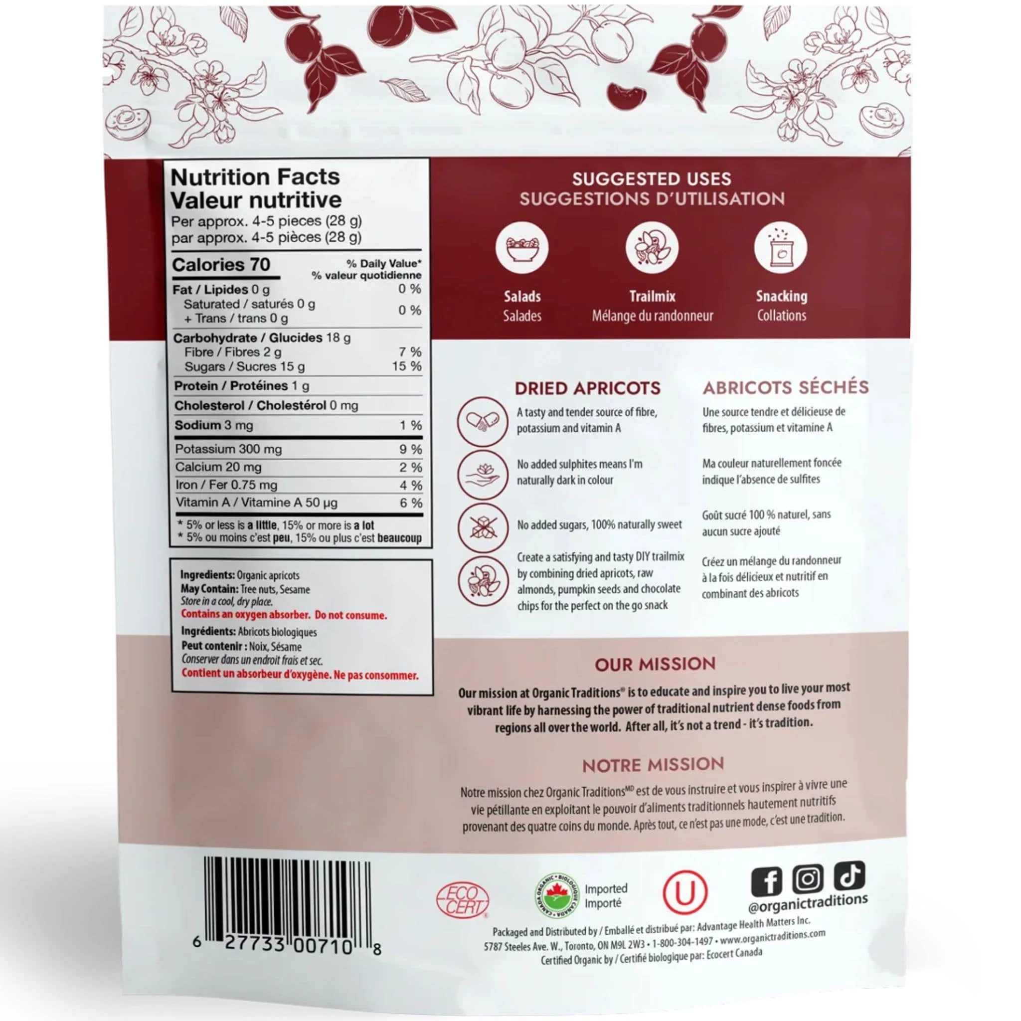 Organic Traditions Dried Apricots, 227g - Image 2