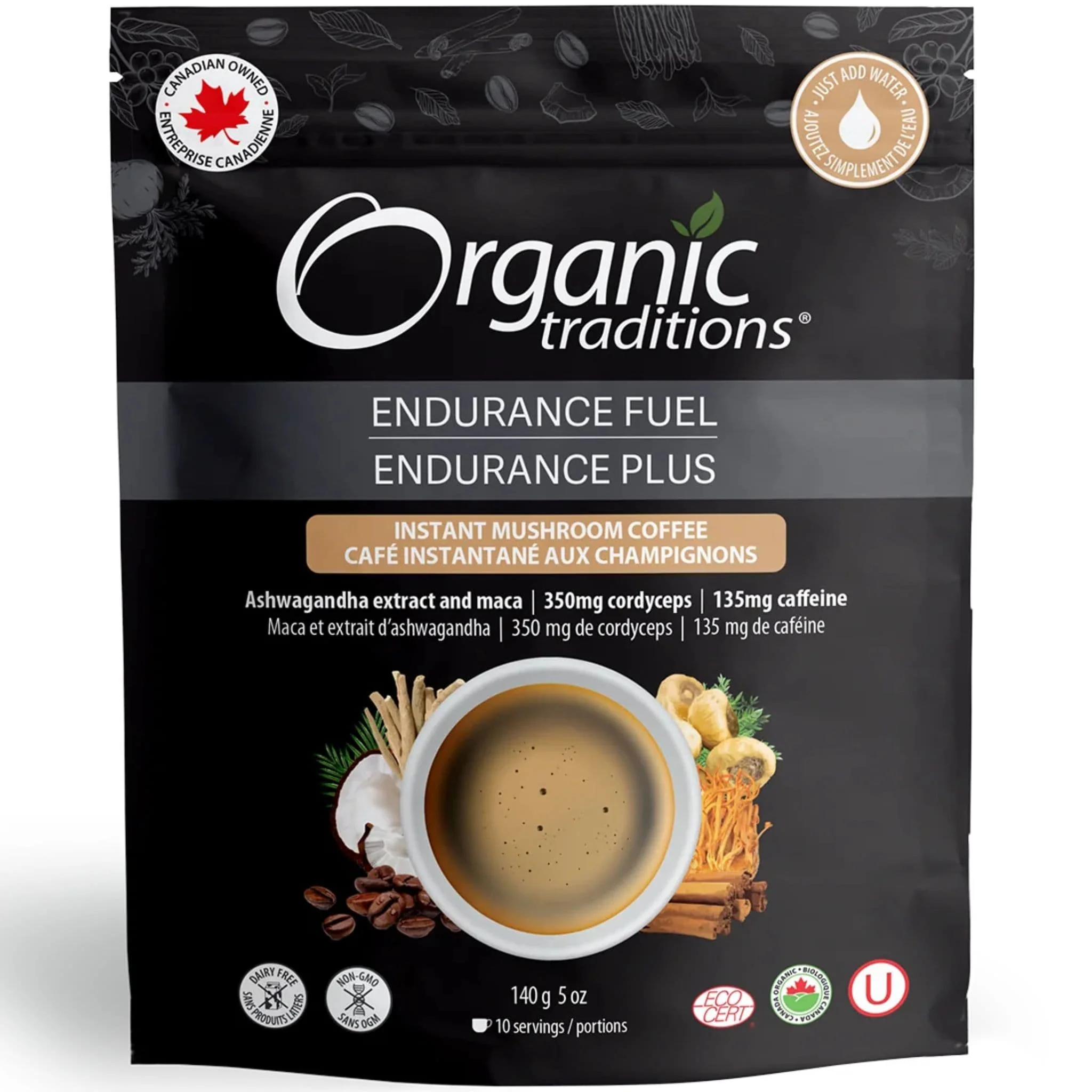 Organic Traditions Endurance Fuel, Instant Mushroom Coffee with Cordyceps, 140g