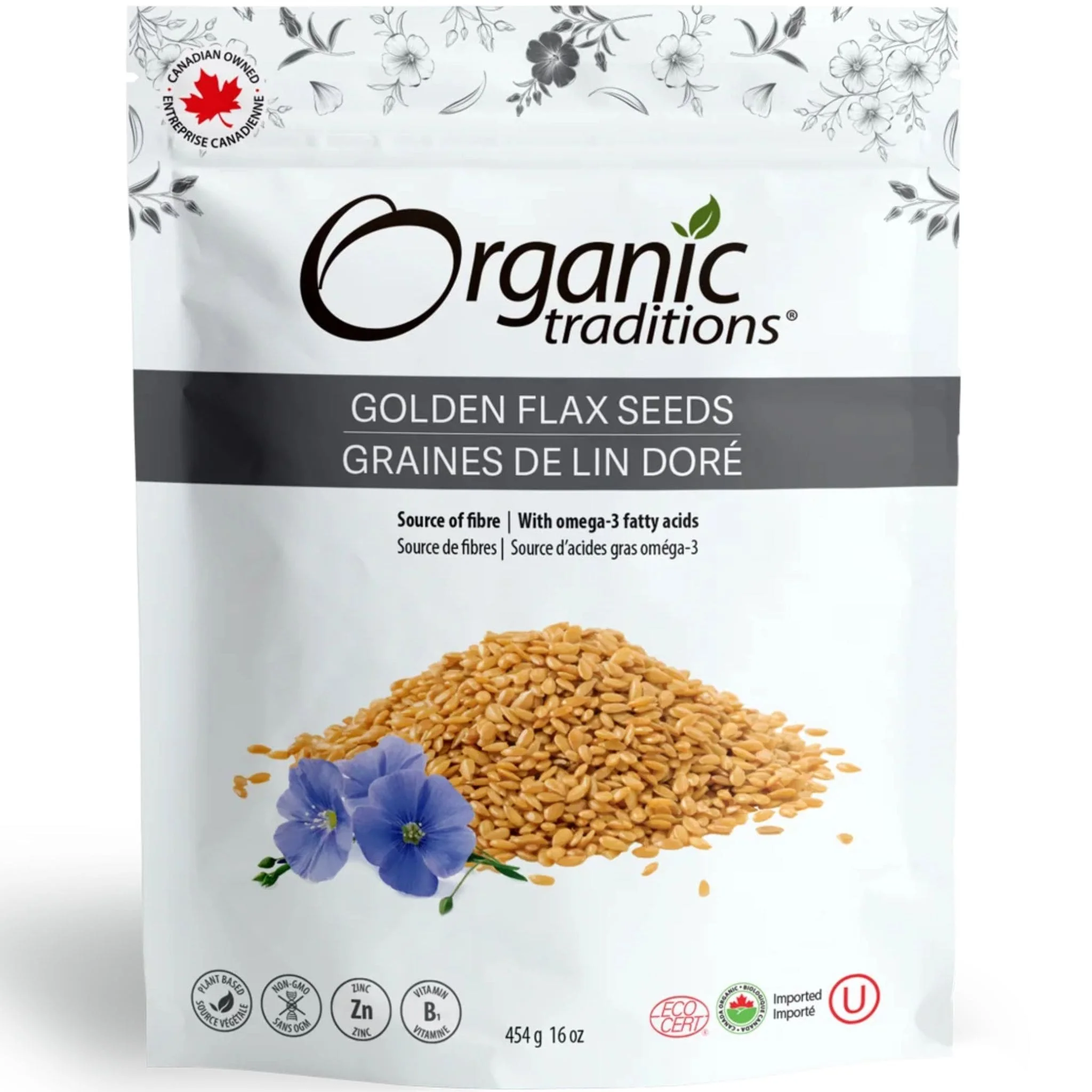 Organic Traditions Golden Flax Seeds, 454g