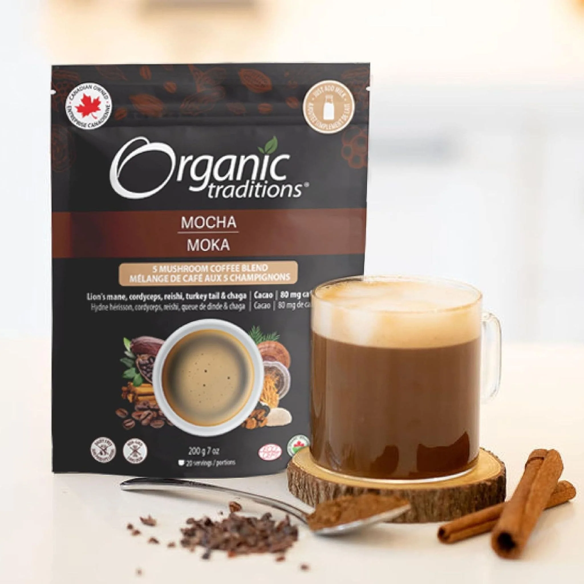Organic Traditions Mocha, 5 Mushroom Coffee Blend, 100g - Image 5