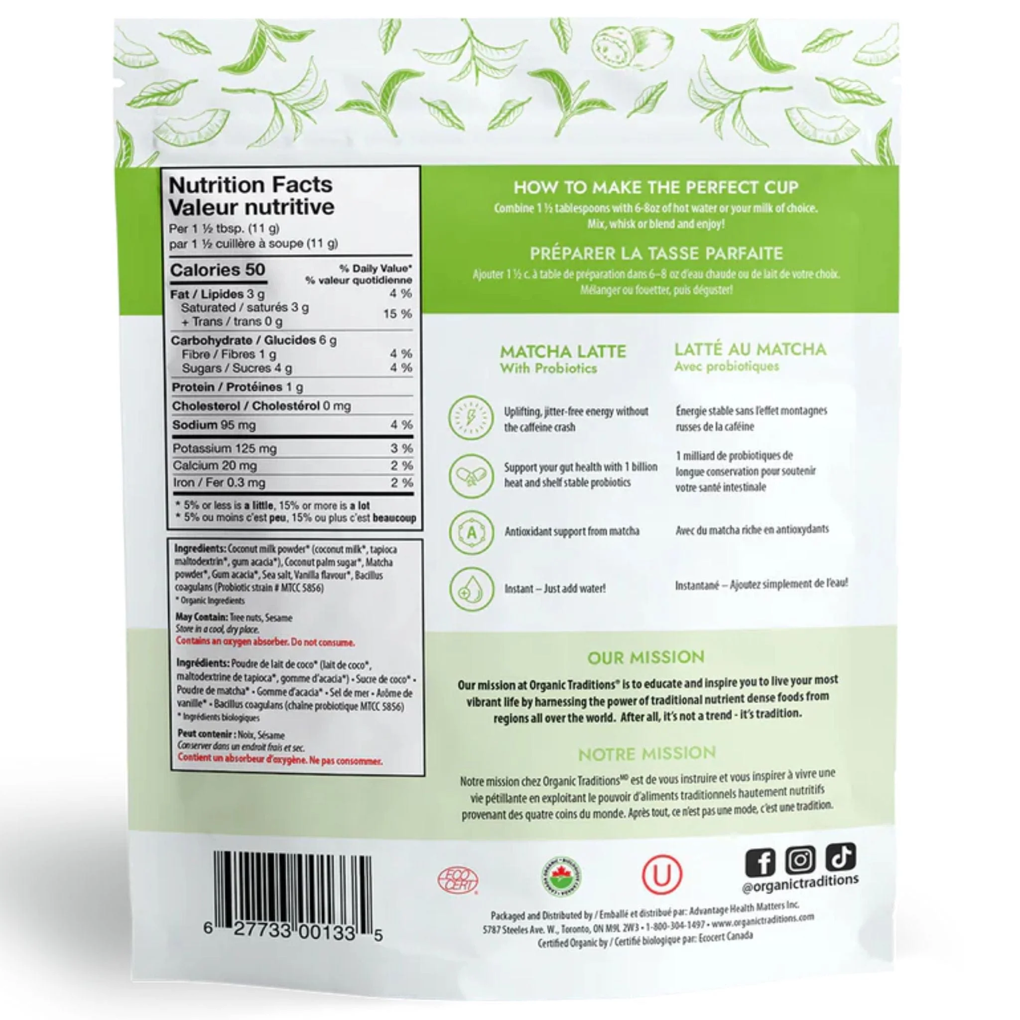 Organic Traditions Organic Matcha Latte with Probiotics, 150g - Image 2