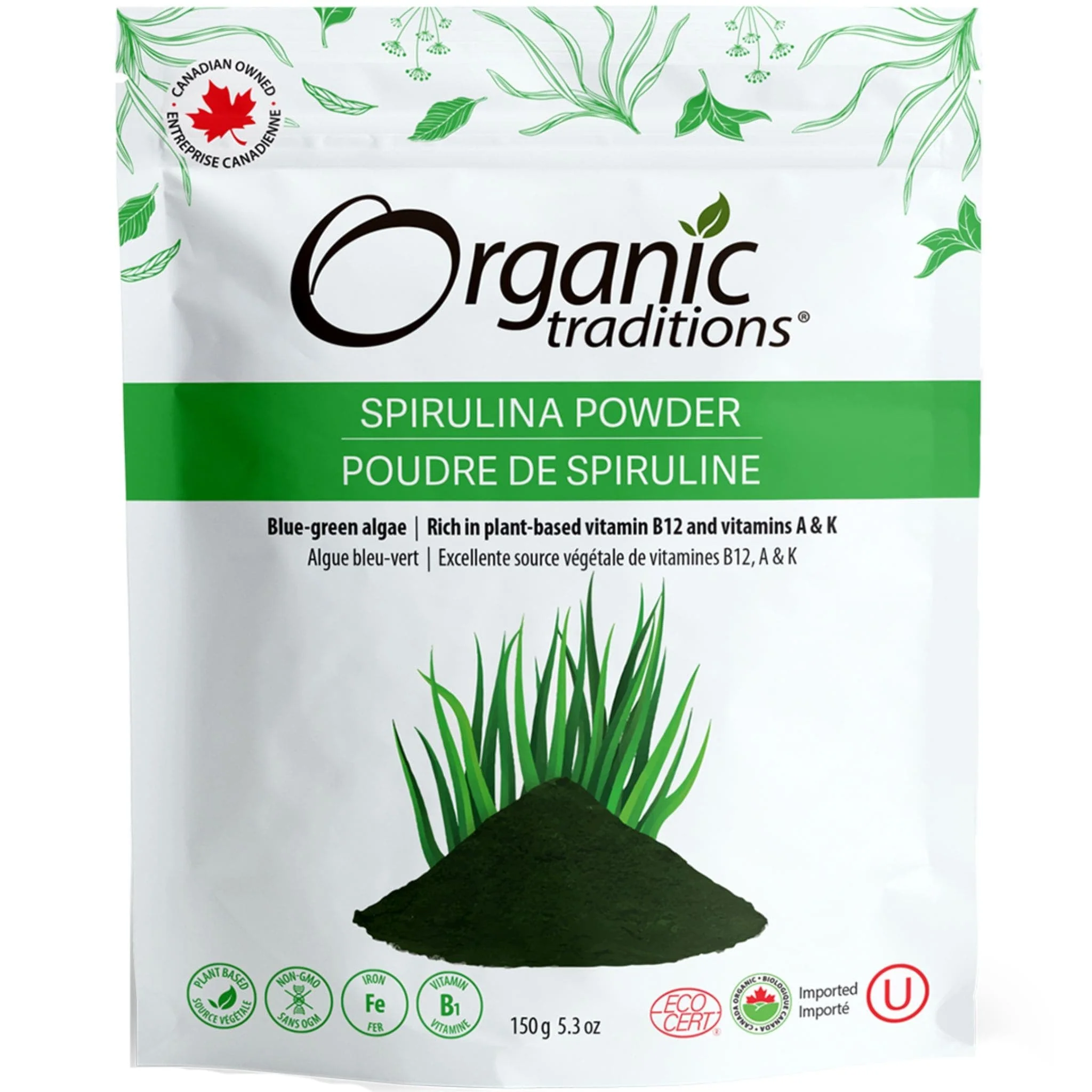 Organic Traditions Spirulina Powder (No Fillers or Additives), 150g
