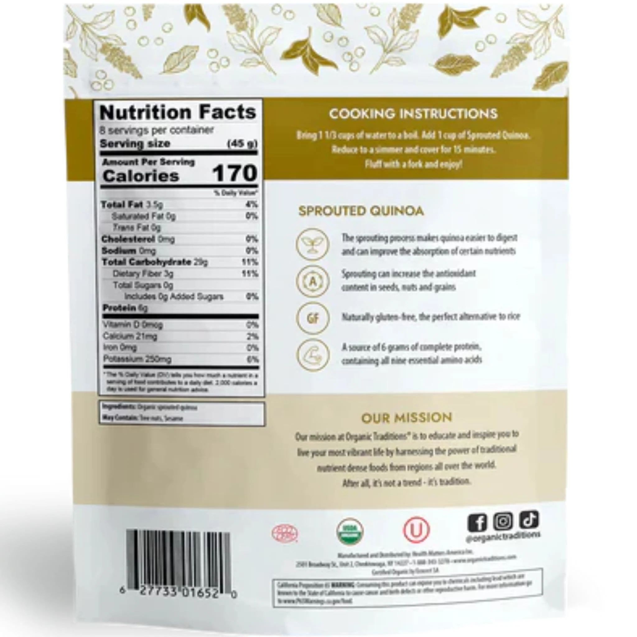 Organic Traditions Sprouted Quinoa, 340g - Image 2