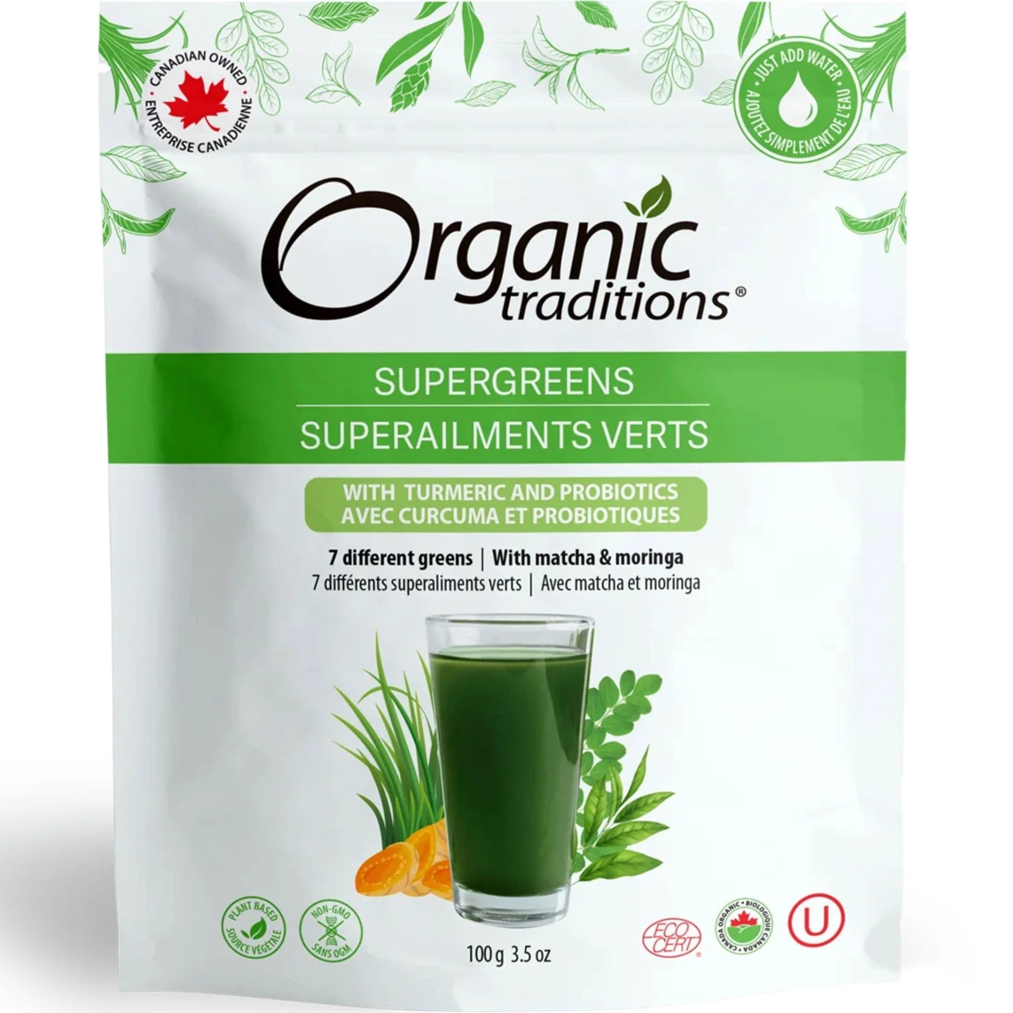 Organic Traditions Supergreens with Turmeric, Prebiotics and Probiotics, 100g