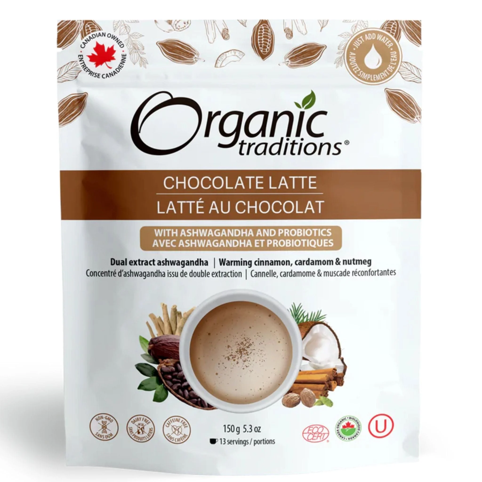 Organic Traditions Organic Chocolate Latte with Ashwagandha and Probiotics, 150g