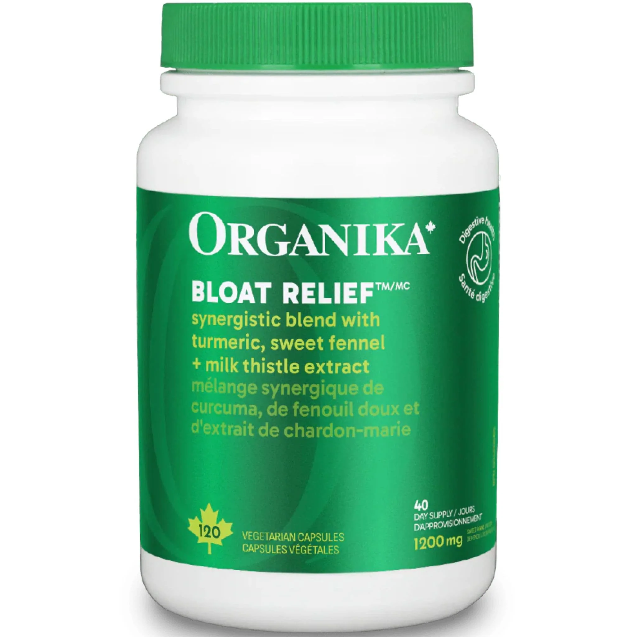 Organika Bloat Relief, Decrease Bloating and Gas, 120 Capsules