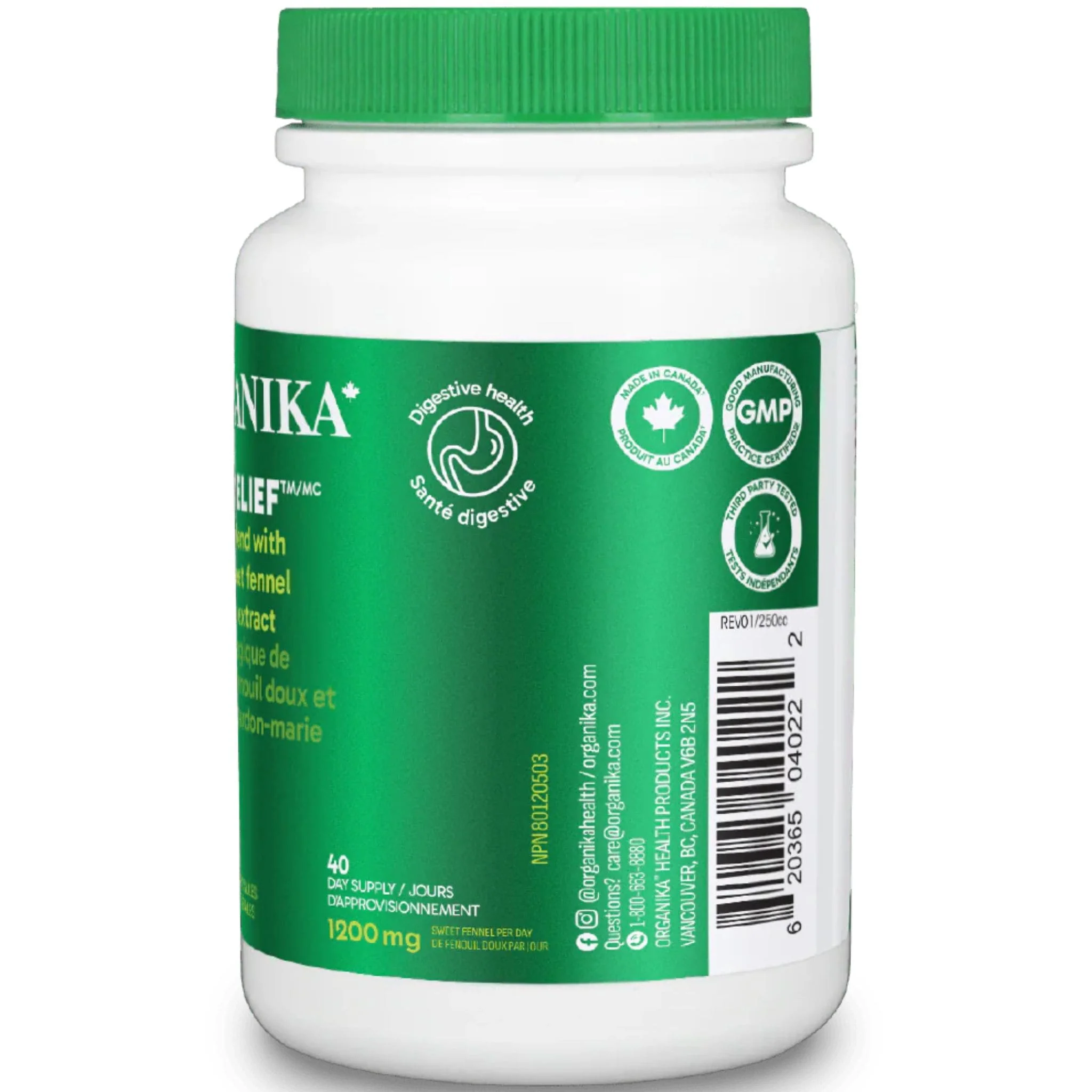 Organika Bloat Relief, Decrease Bloating and Gas, 120 Capsules - Image 2