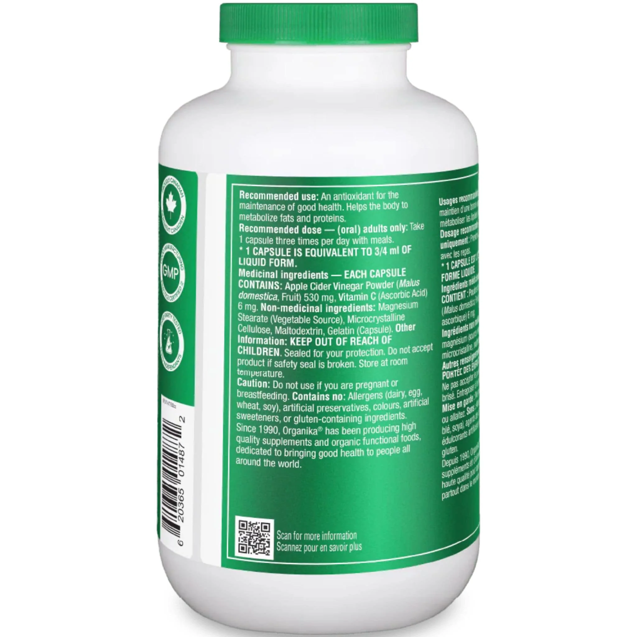 Organika Cider Vin Unrefined Apple Cider Vinegar 530mg Capsules - Image 3