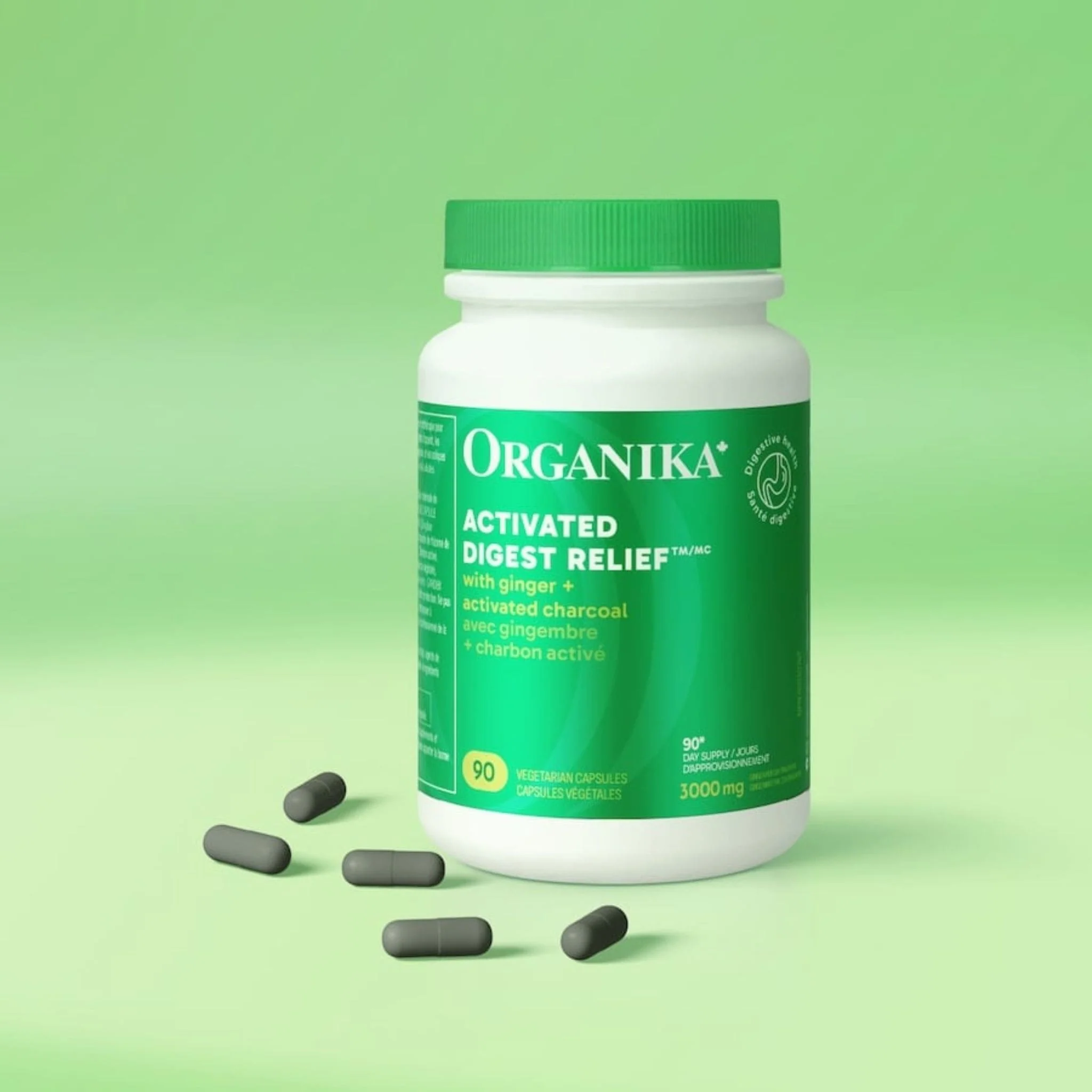 Organika Digest Releif with Activated Charcoal and Ginger Root Extract 25mg, 90 Vegetarian Capsules - Image 11