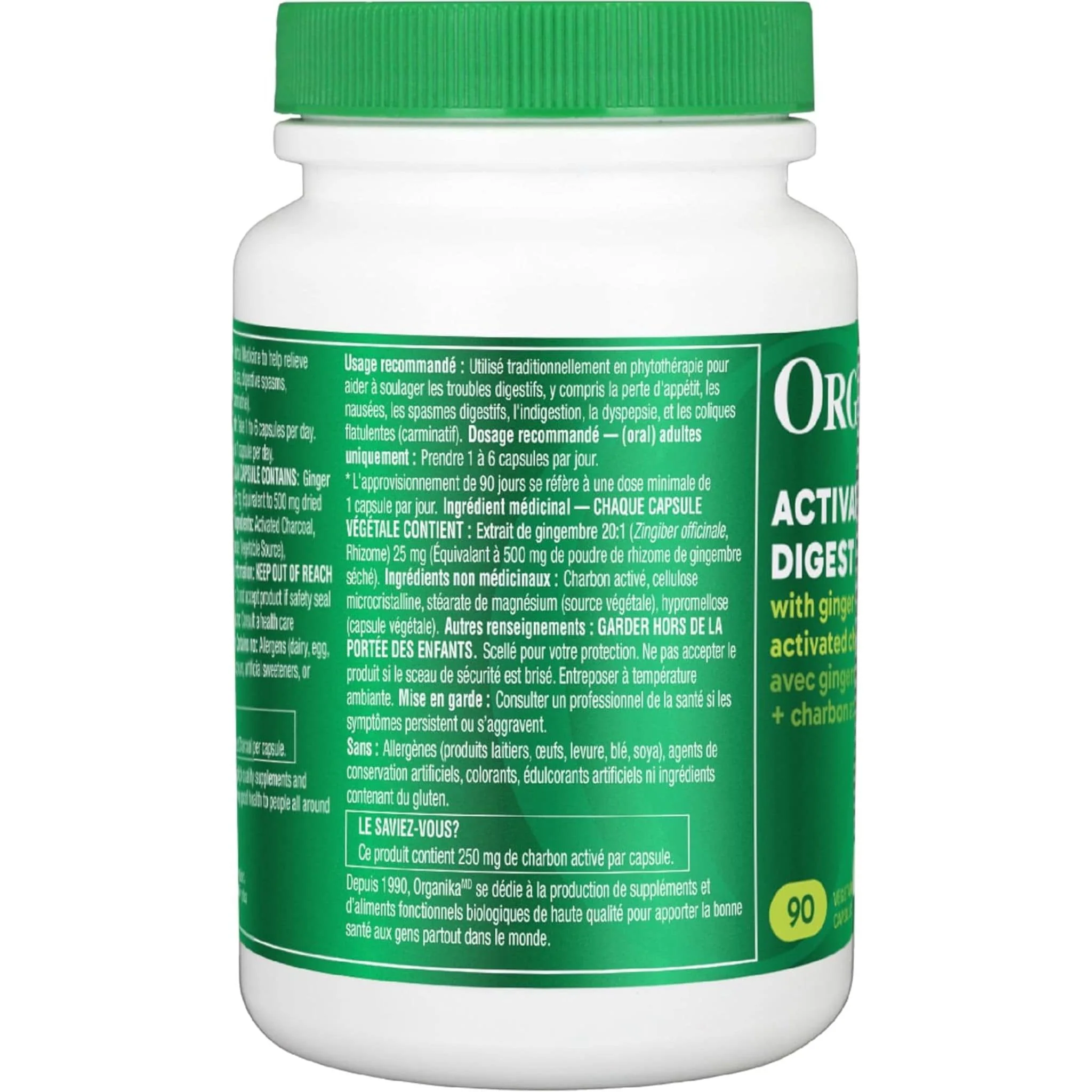 Organika Digest Releif with Activated Charcoal and Ginger Root Extract 25mg, 90 Vegetarian Capsules - Image 5
