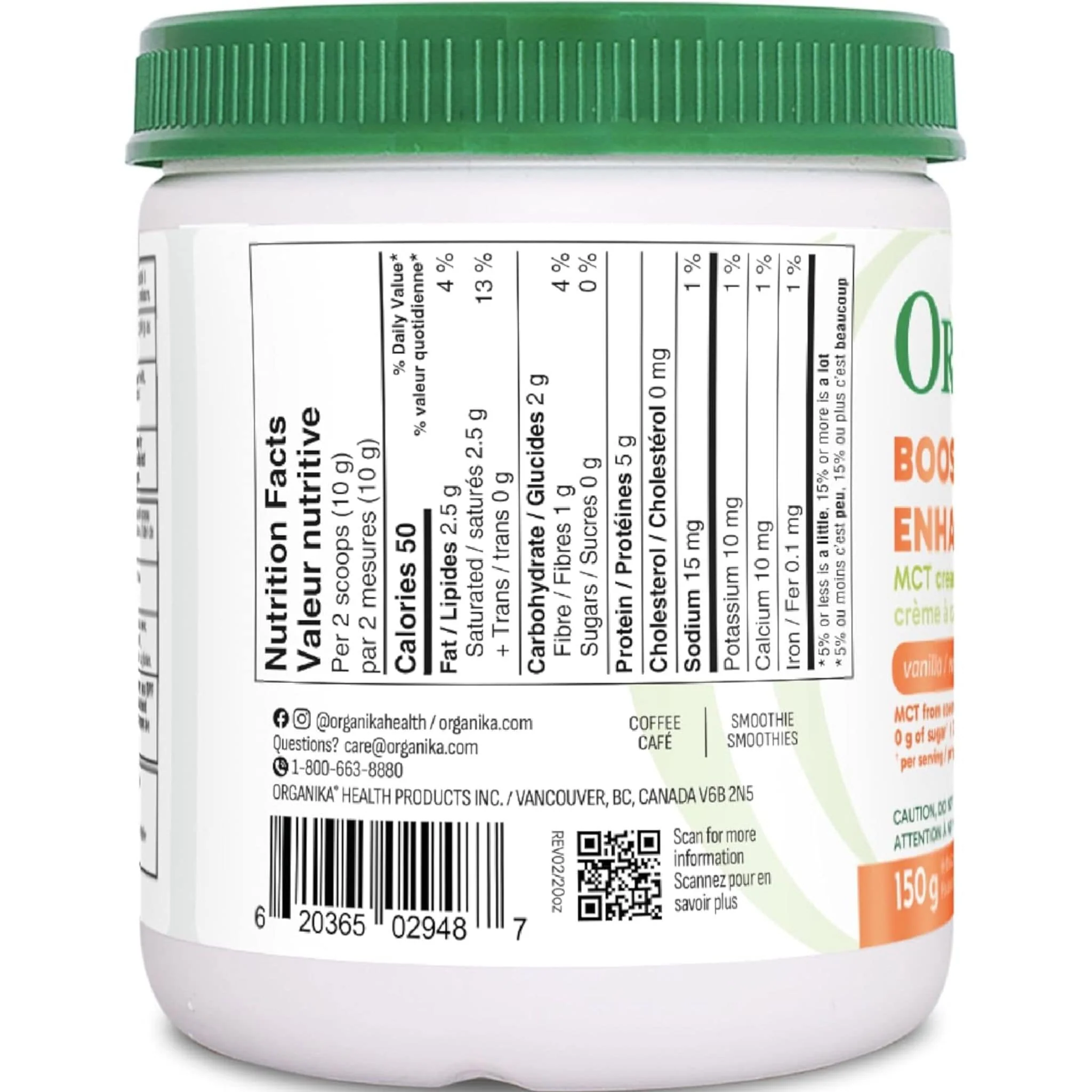 Organika Enhanced Collagen Boost with MCT Oil (Keto Collagen Creamer), 150g - Image 3