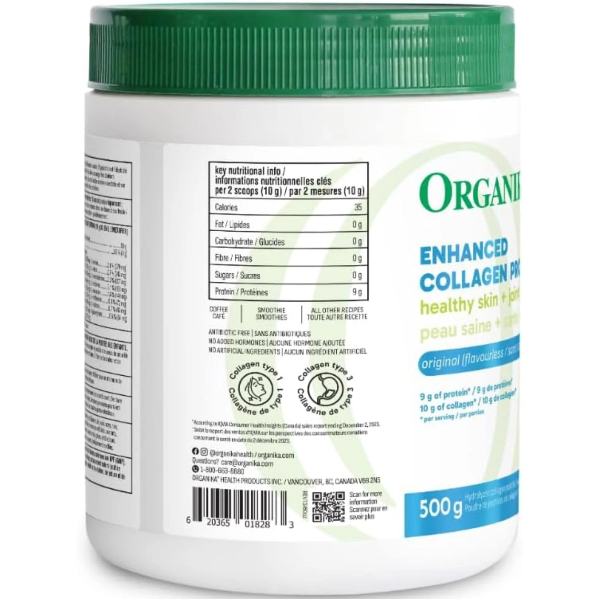 Organika Enhanced Collagen Powder (100% flavourless hydrolyzed collagen peptides), 250-500g - Image 7
