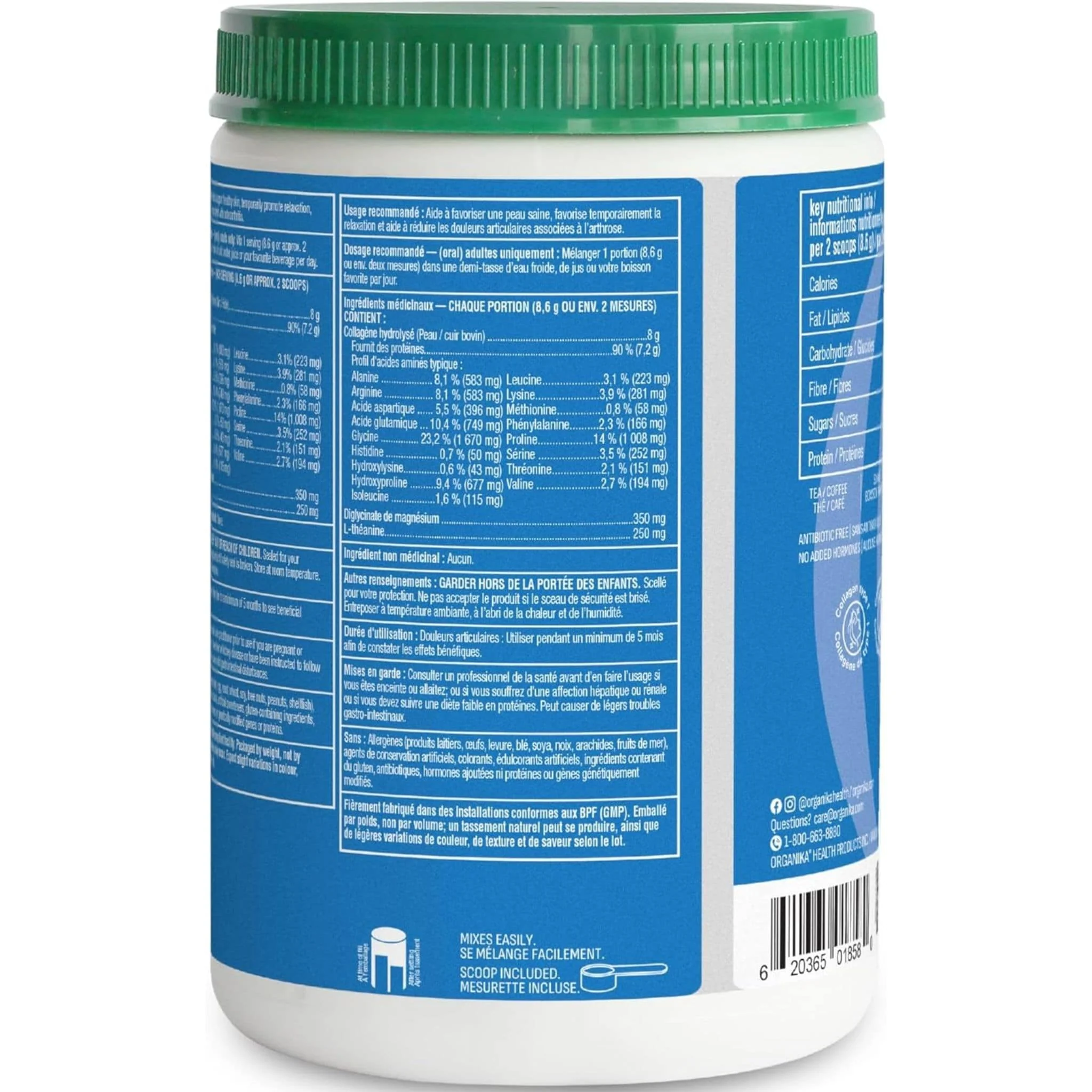 Organika Enhanced Relax Collagen with Magnesium & L-Theanine (Flavourless Hydrolyzed Collagen Peptides), 250g - Image 4