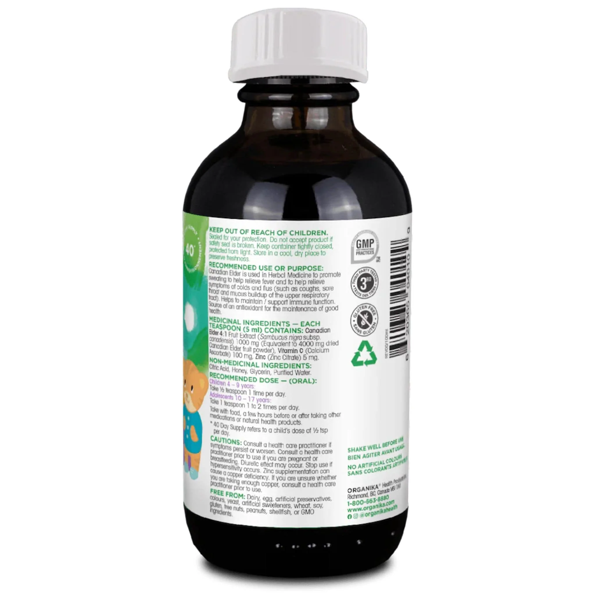 Organika Kids Elderberry Cough Relief Syrup, Natural Cold Medicine with Elderberry, Vitamin C, and Zinc, Relieves Cough, Sore Throat and Mucus, 100ml - Image 2