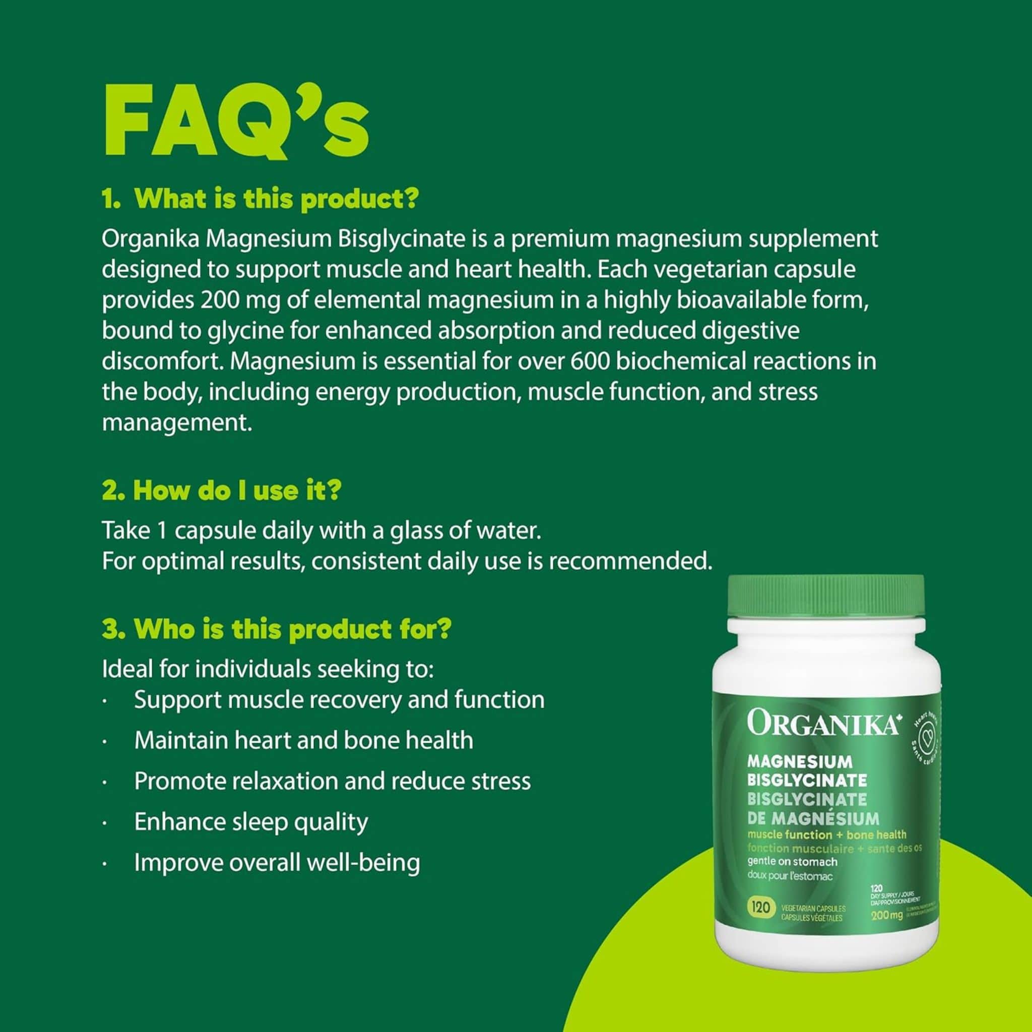 Organika Magnesium Bisglycinate 200mg, 120 Vegetarian Capsules - Image 10