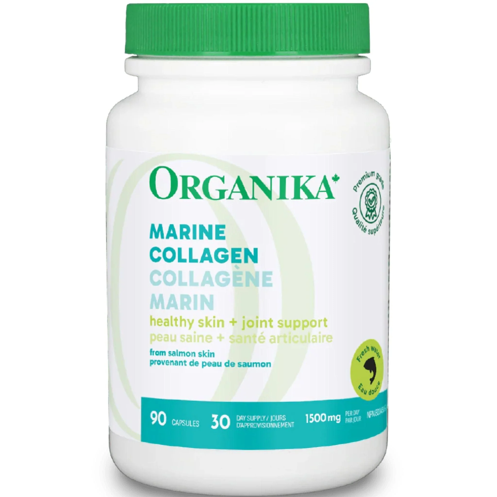 Organika Marine Collagen 1500mg, High Potency, Supports Healthy Skin, 90 Capsules