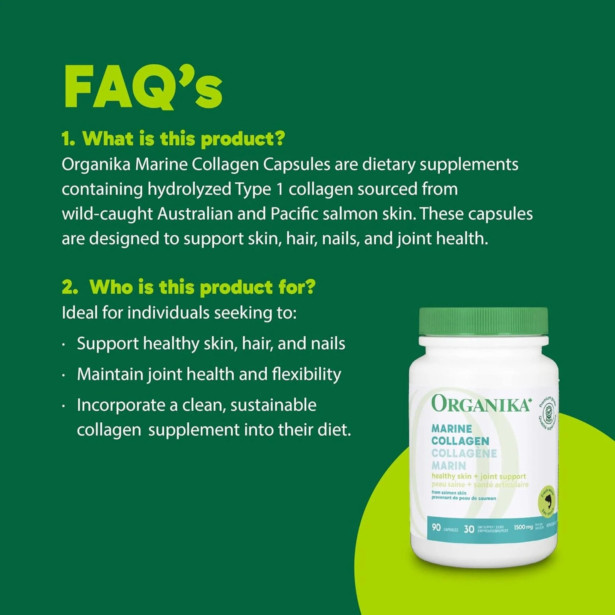 Organika Marine Collagen 1500mg, High Potency, Supports Healthy Skin, 90 Capsules - Image 10