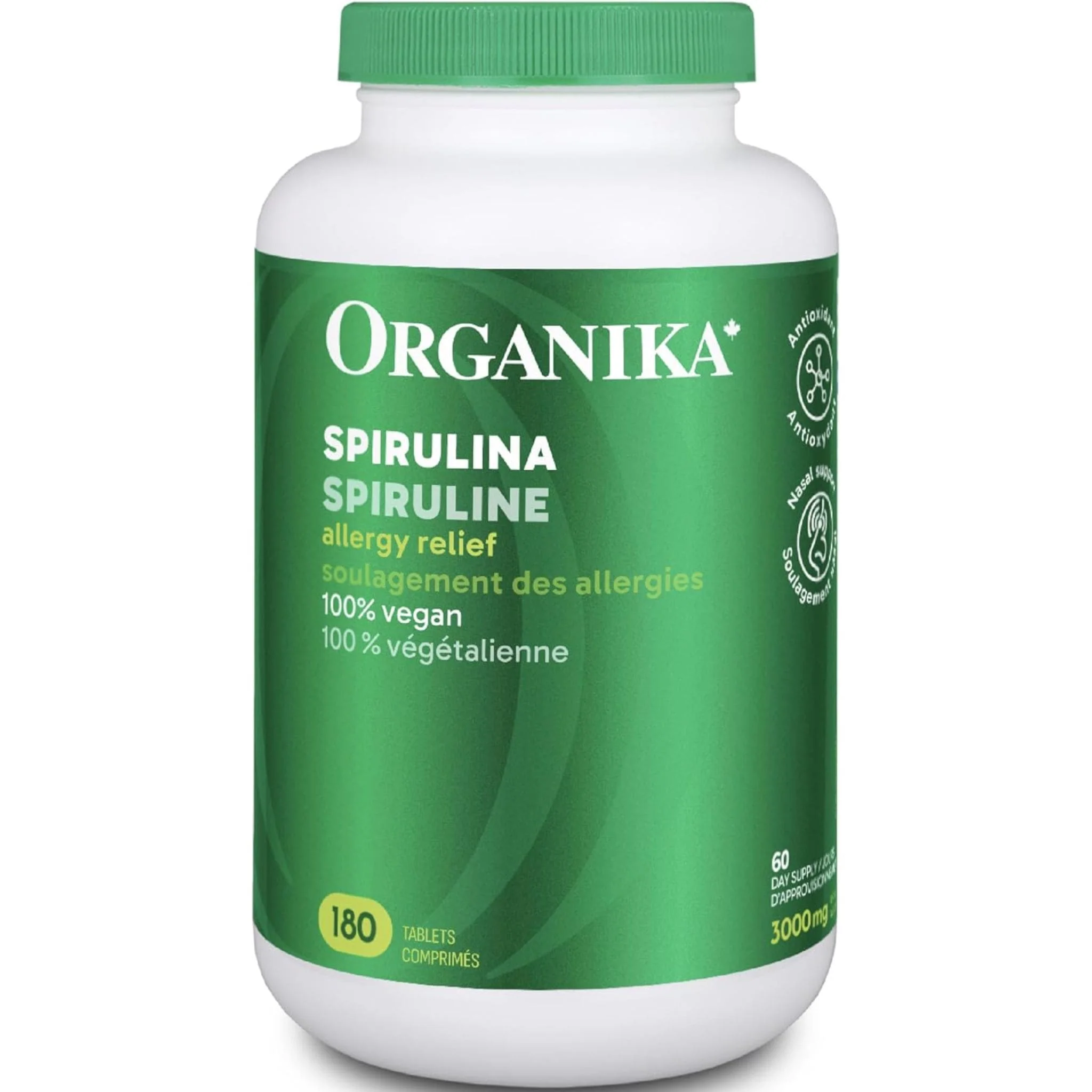 Organika Spirulina 1000mg Tablets,  Blue-Green Algae, 180 Tablets