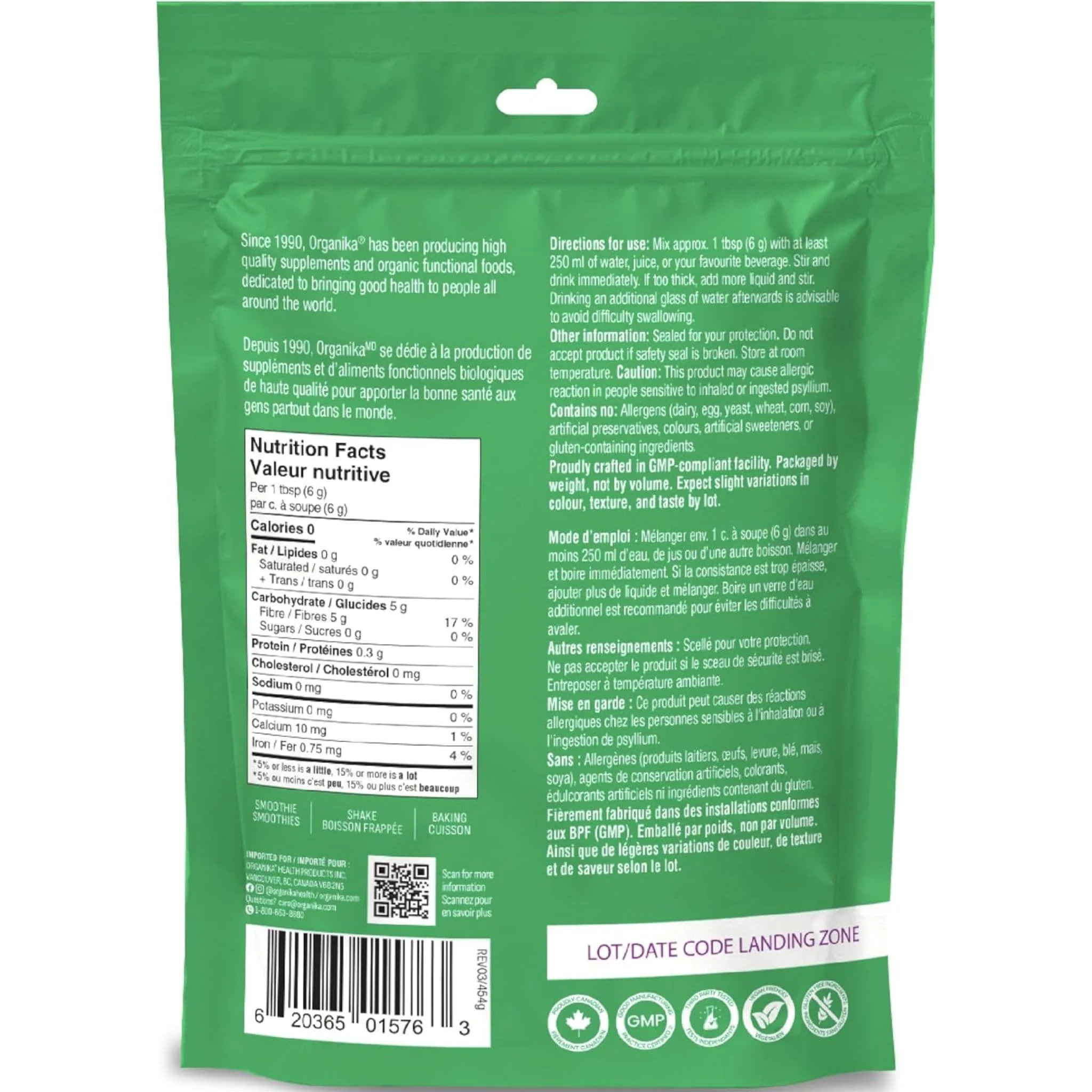 Organika Whole Psyllium Seed Husk, 454g - Image 2