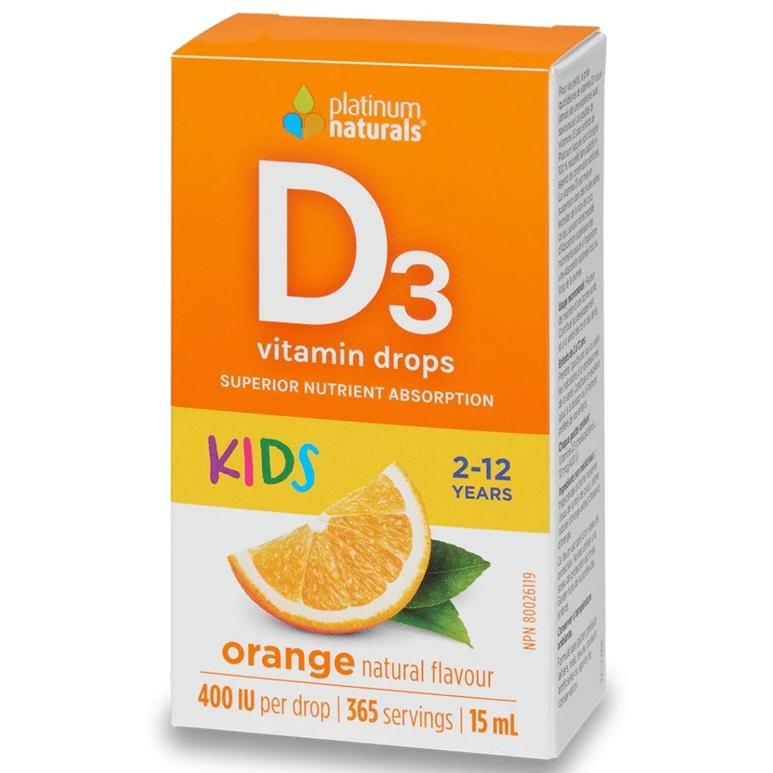Platinum Kids Vitamin D3 Liquid Drops 400IU 2-12yrs old, 15ml (365 drops)
