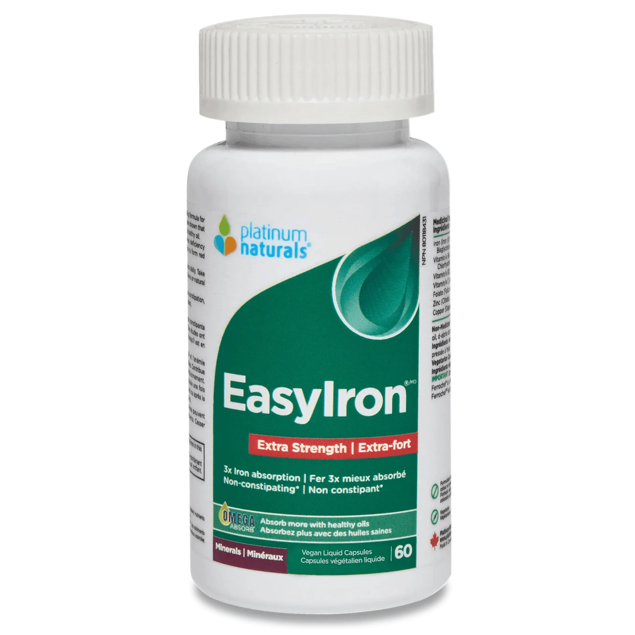 Platinum Naturals EasyIron 45mg Extra Strength, 75% off Clearance Pricing, Expires 01/2026, 60 Vegetable Liquid Capsules