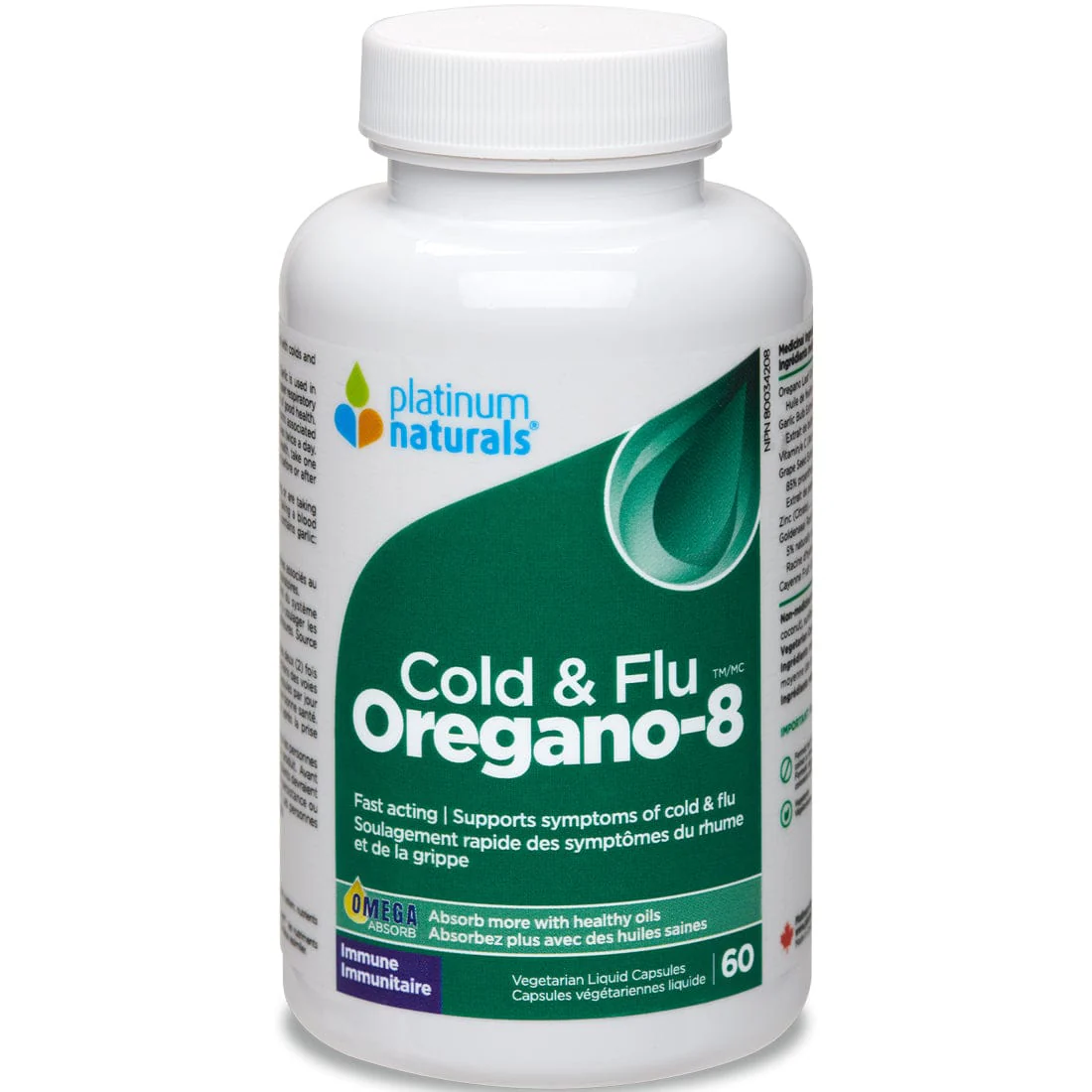 Platinum Naturals Oregano-8 with 8 Top Flu Fighting Ingredients, Ultimate Cold and Flu Support, Liquid Capsules - Image 2