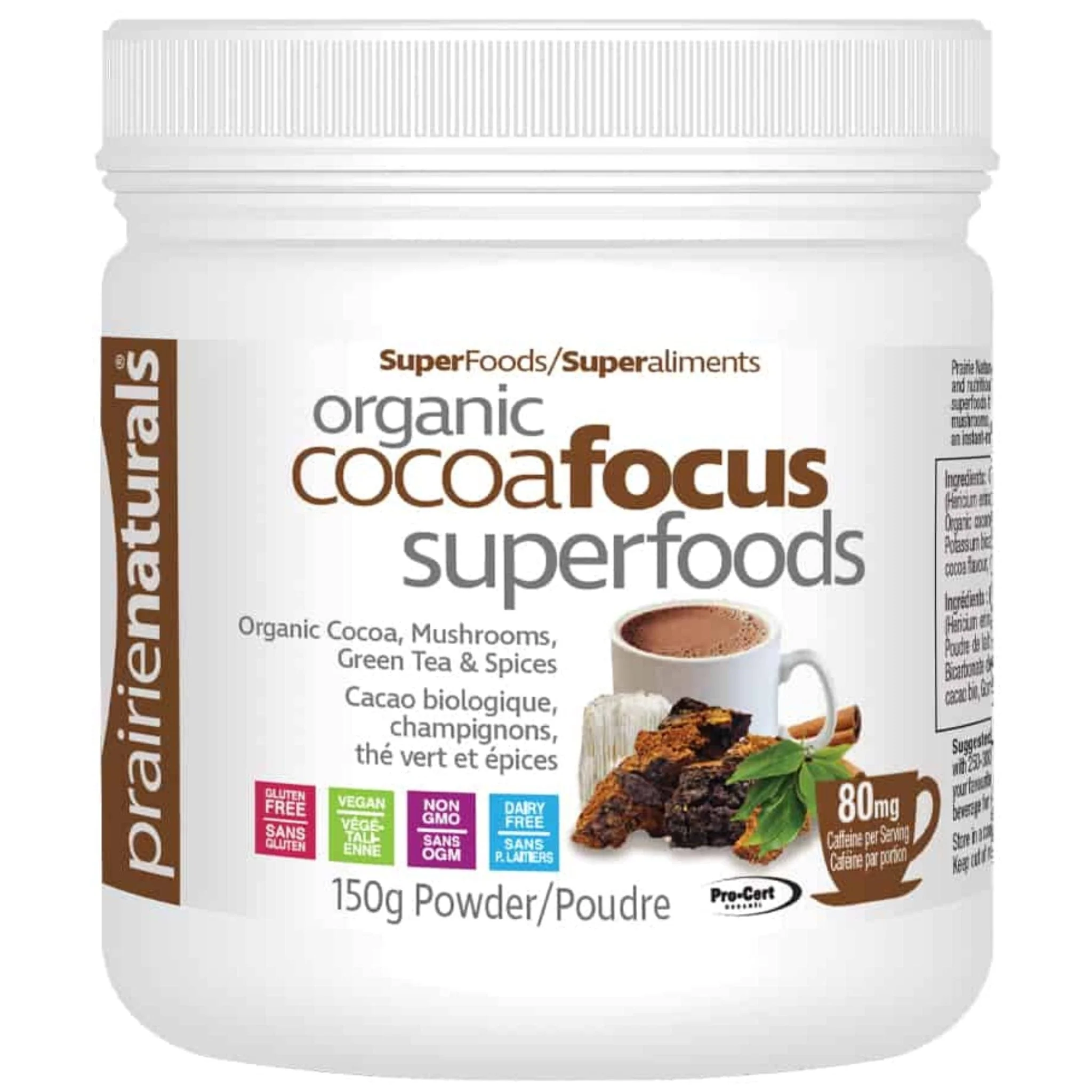 Prairie Naturals Cocoa Focus SuperFoods with Organic Cocoa, Mushrooms, Green Tea and Spices, 150g