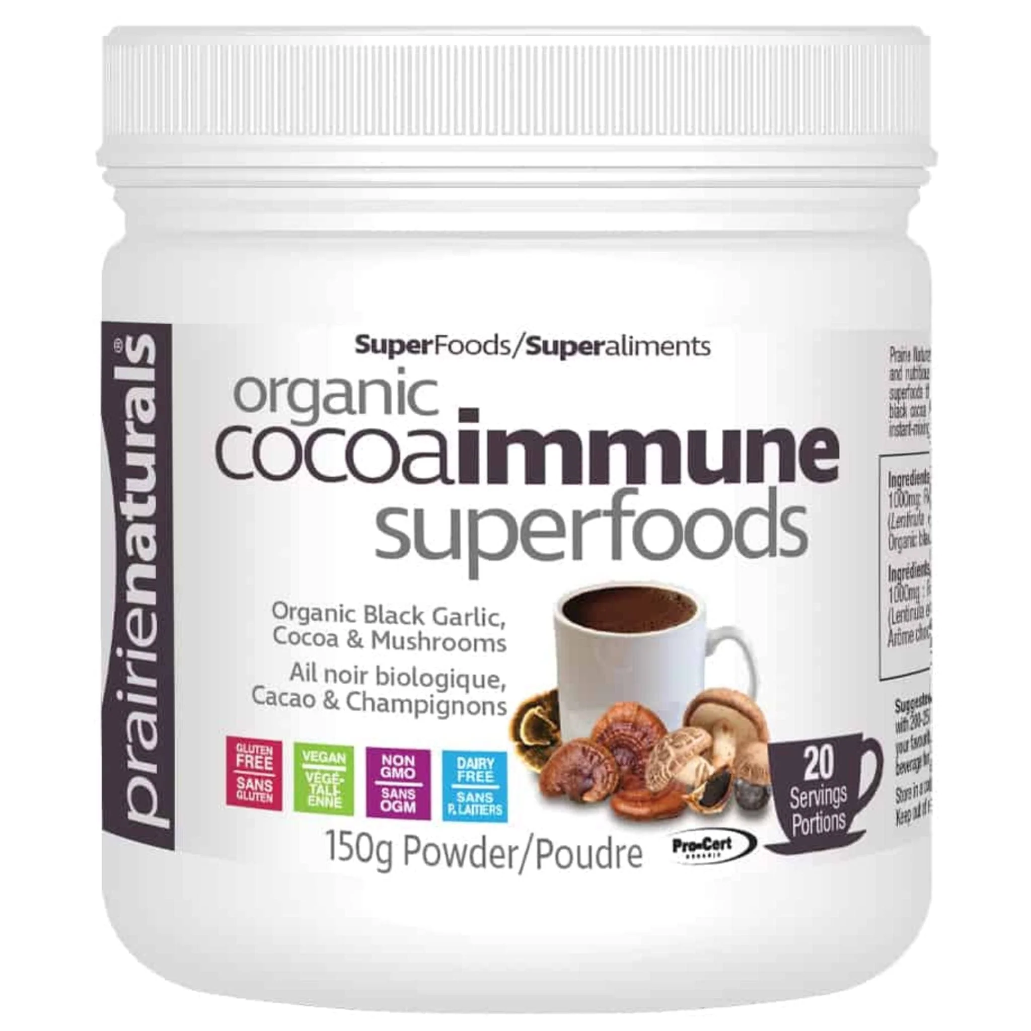 Prairie Naturals Cocoa Immune SuperFoods with Organic Black Garlic, Cocoa and Mushrooms, 150g