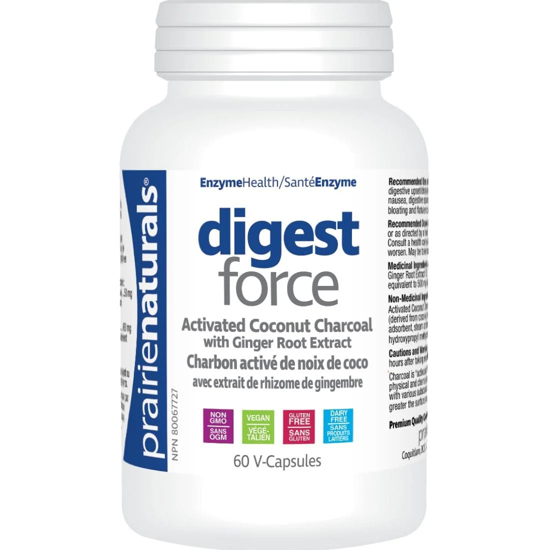 Prairie Naturals Digest Force Activated Charcoal (450mg) with Ginger Root Extract (50mg) - Image 3