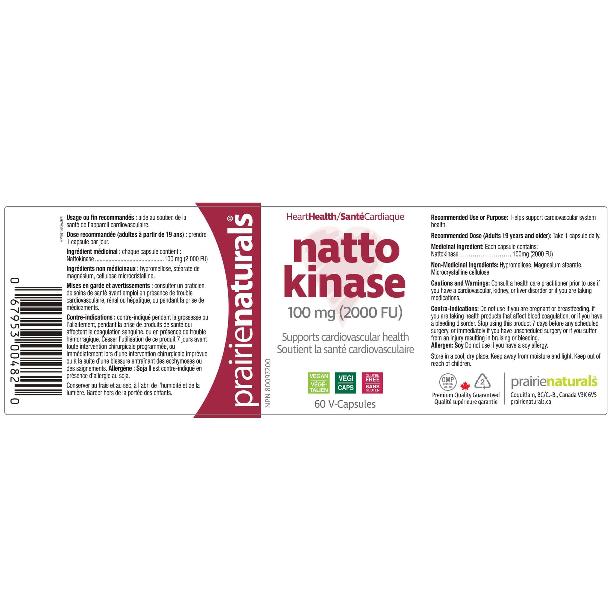 Prairie Naturals Nattokinase 100mg, 2000FU, 60 Vegetable Capsules - Image 2