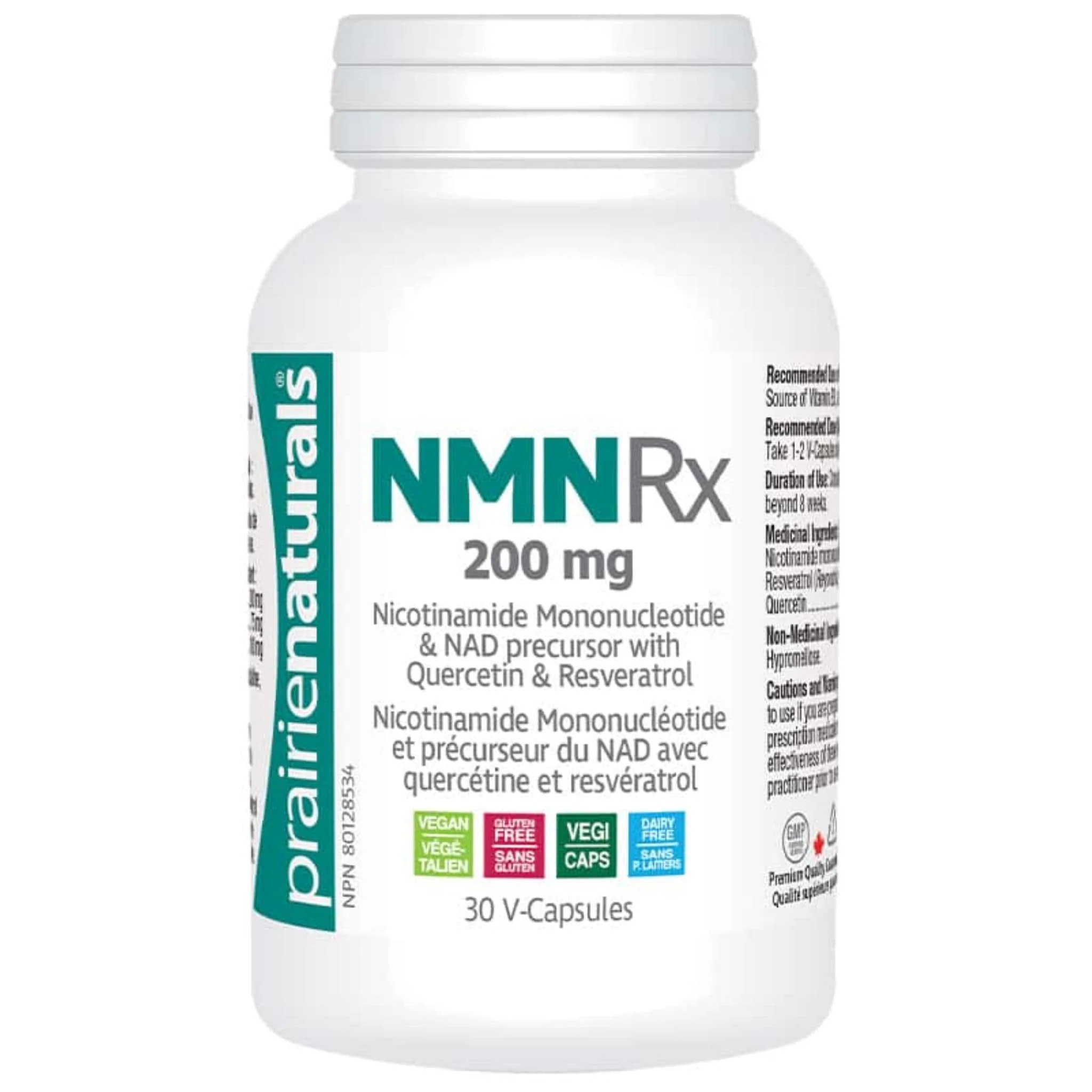 Prairie Naturals NMN Rx (Nicotinamide Mononucleotide) 200mg, with Quercetin + Resveratrol Capsules