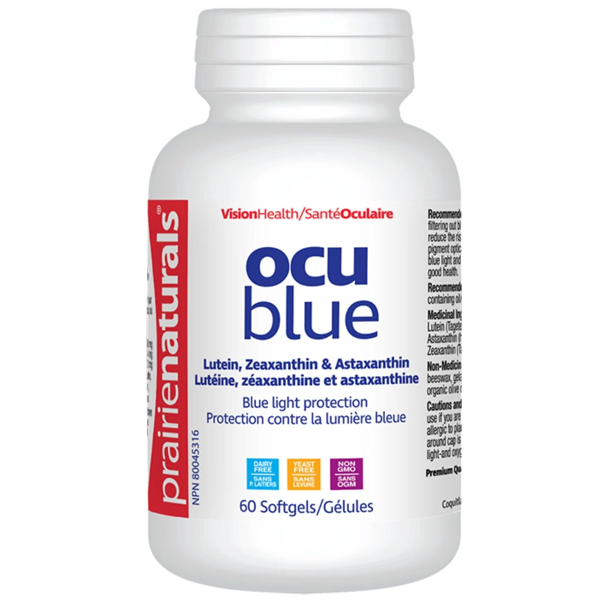 Prairie Naturals Ocu-Blue, Blue Light Protection with Lutein, Zeaxanthin and Astaxanthin, 60 Softgels