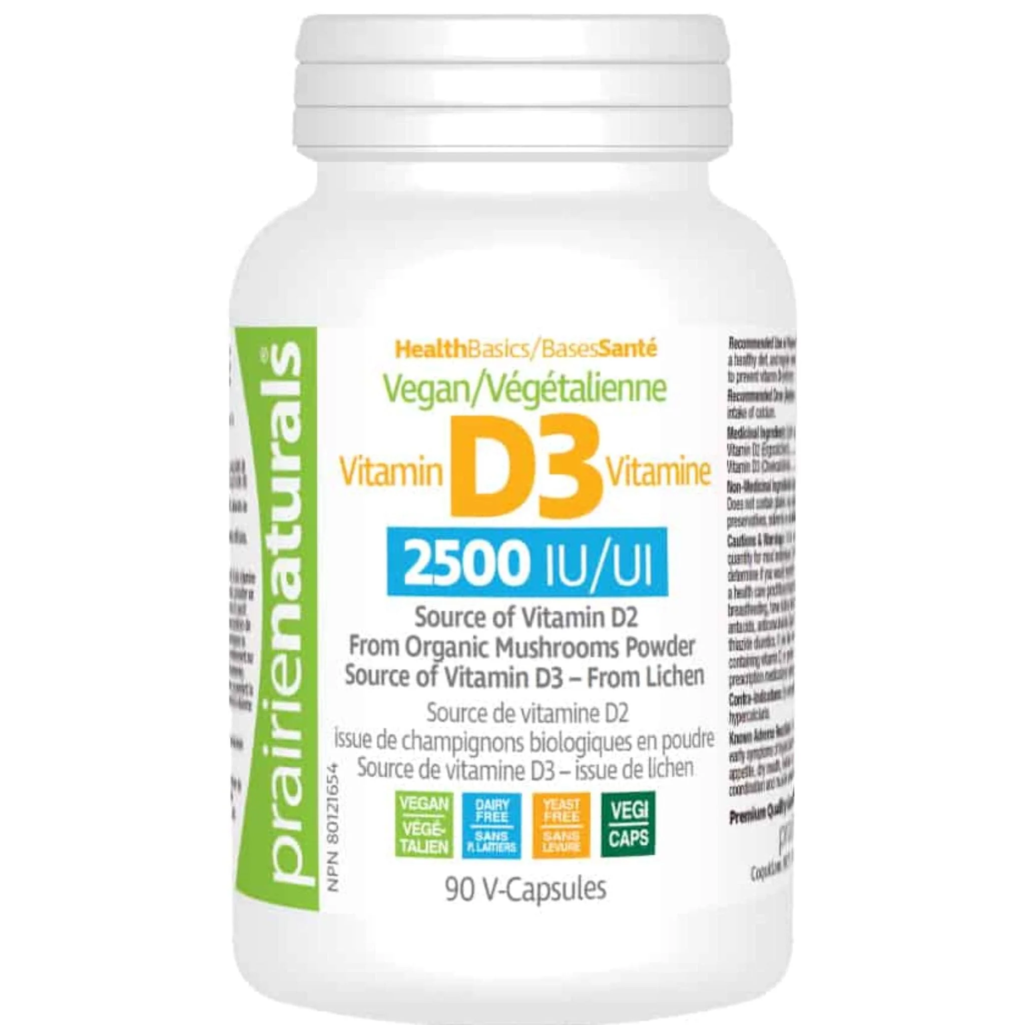 Prairie Naturals Vegan Vitamin D3 2500IU, 90 Vegan Capsules