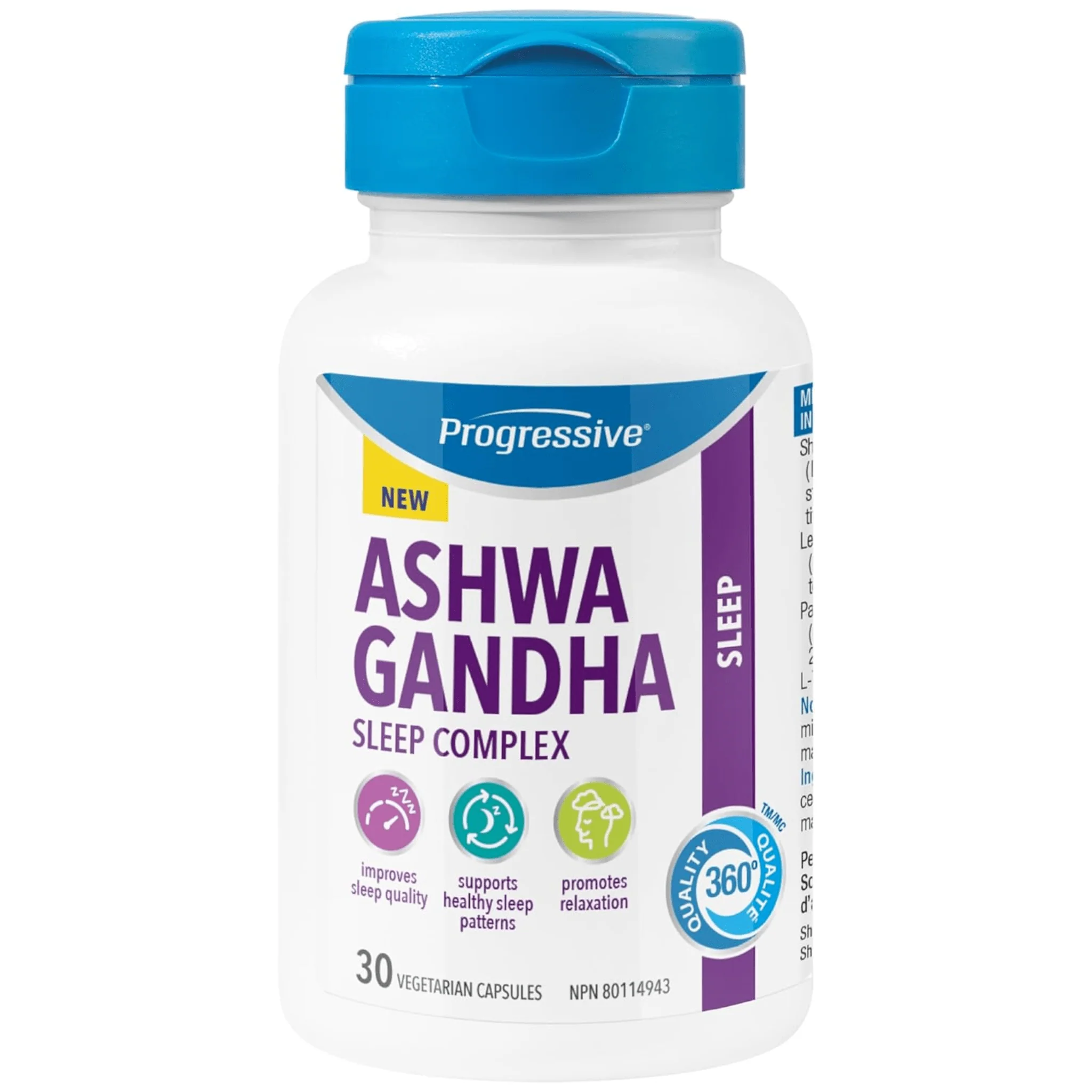 Progressive Ashwagandha Sleep Complex, Melatonin-Free Natural Sleep Aid, 30 Vegetable Capsules
