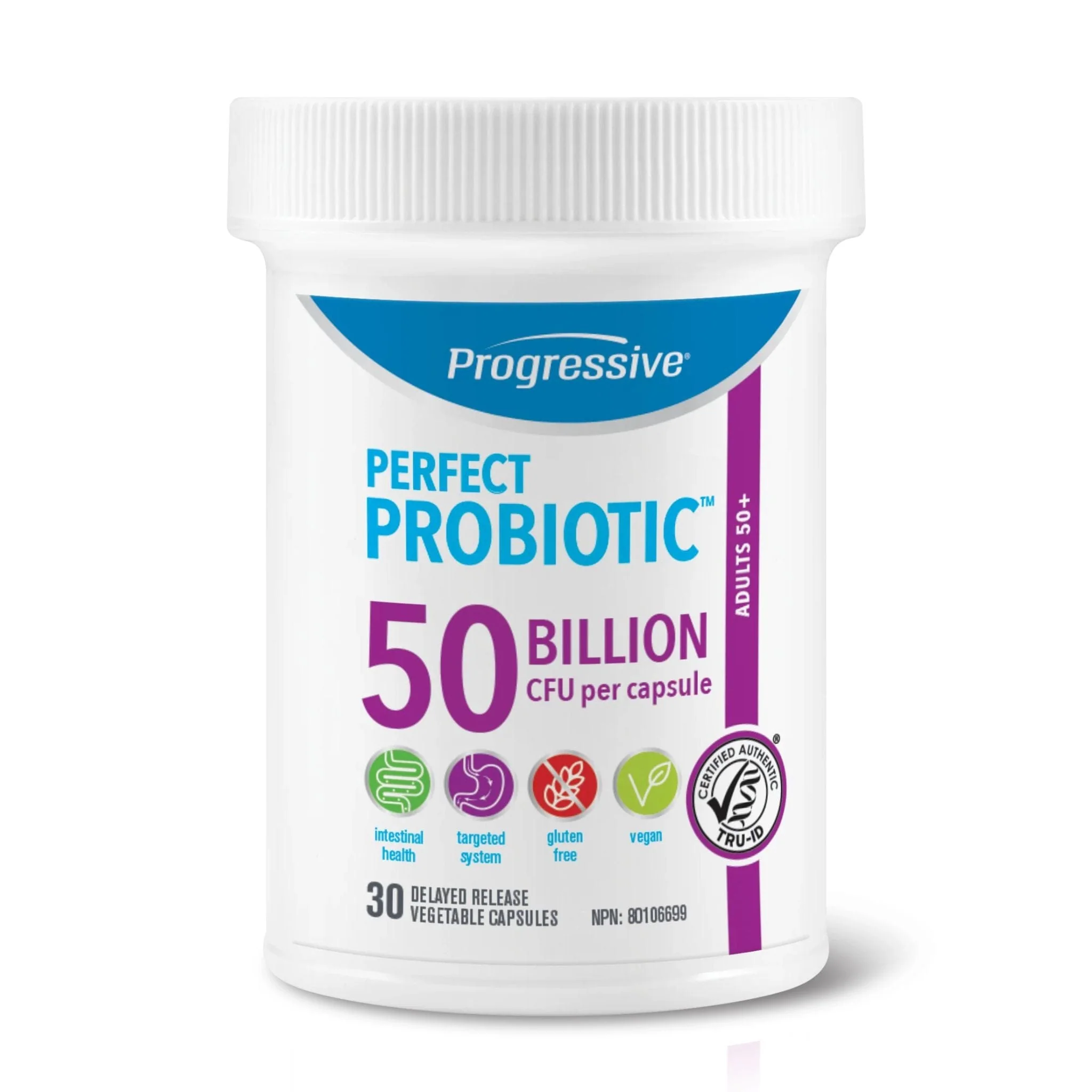Progressive Perfect Probiotic Adult 50+ 50 Billion, Shelf Stable, 30 Delayed Release Vegetable Capsules - Image 2