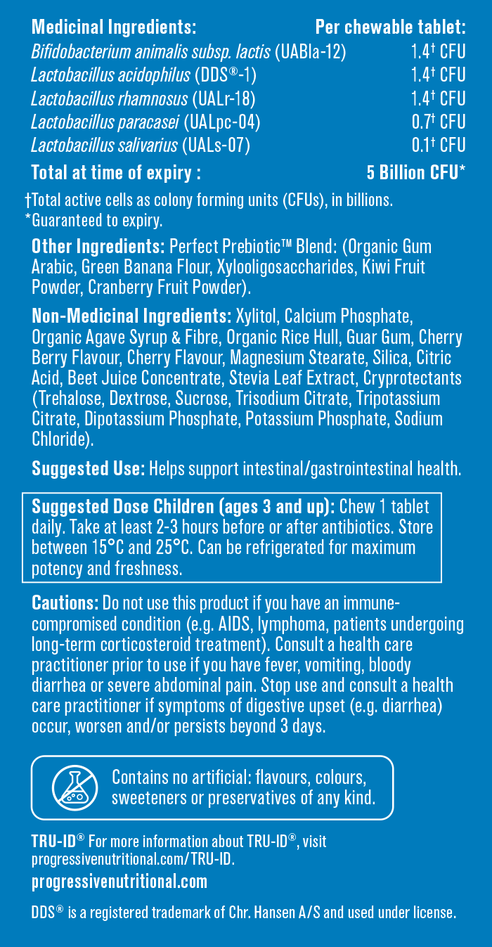 Progressive Perfect Probiotic Kids Probiotic Chewable 5 Billion CFU, 60 Chewable Tablets - Image 3