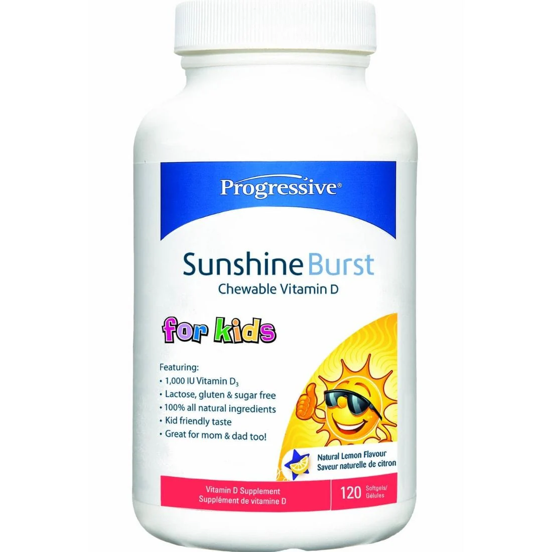Progressive Vitamin D for Kids, Sunshine Burst Chewable Vitamin D for Kids 1000IU, 120 Chewable Softgels - Image 2