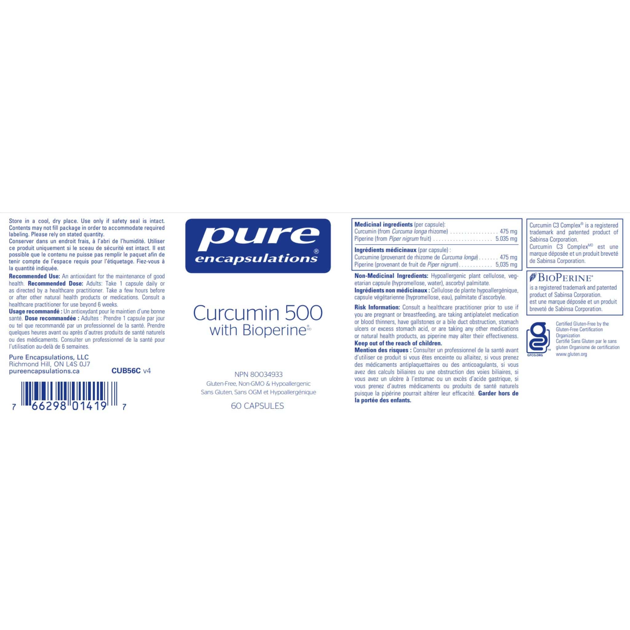 Pure Encapsulations Curcumin 500 with Bioperine 60 Capsules - Image 2