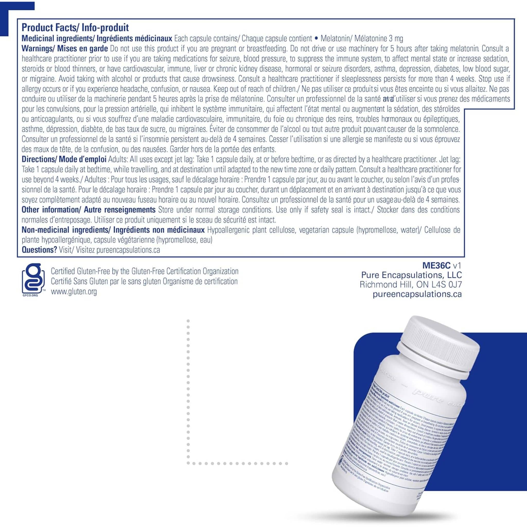 Pure Encapsulations Melatonin 3mg, Supports Natural Sleep-Wake Cycle and Circadian Rhythm Regulation, 60 Capsules - Image 4