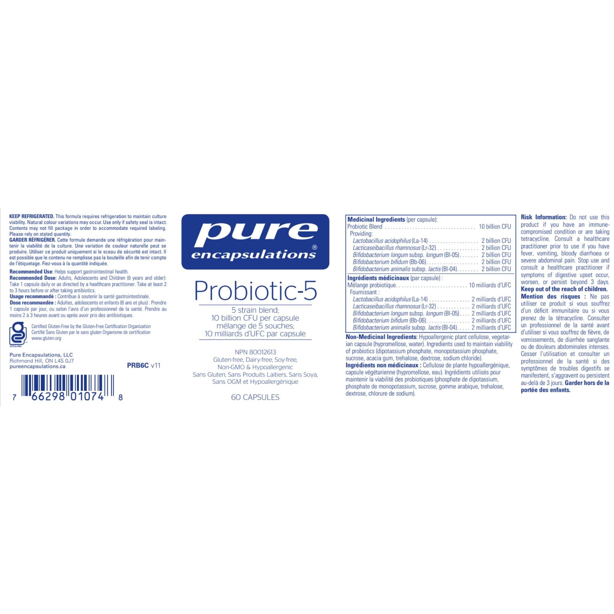 Pure Encapsulations Probiotic-5 (Soy & Dairy Free) 60 Capsules - Store in Fridge - Image 2