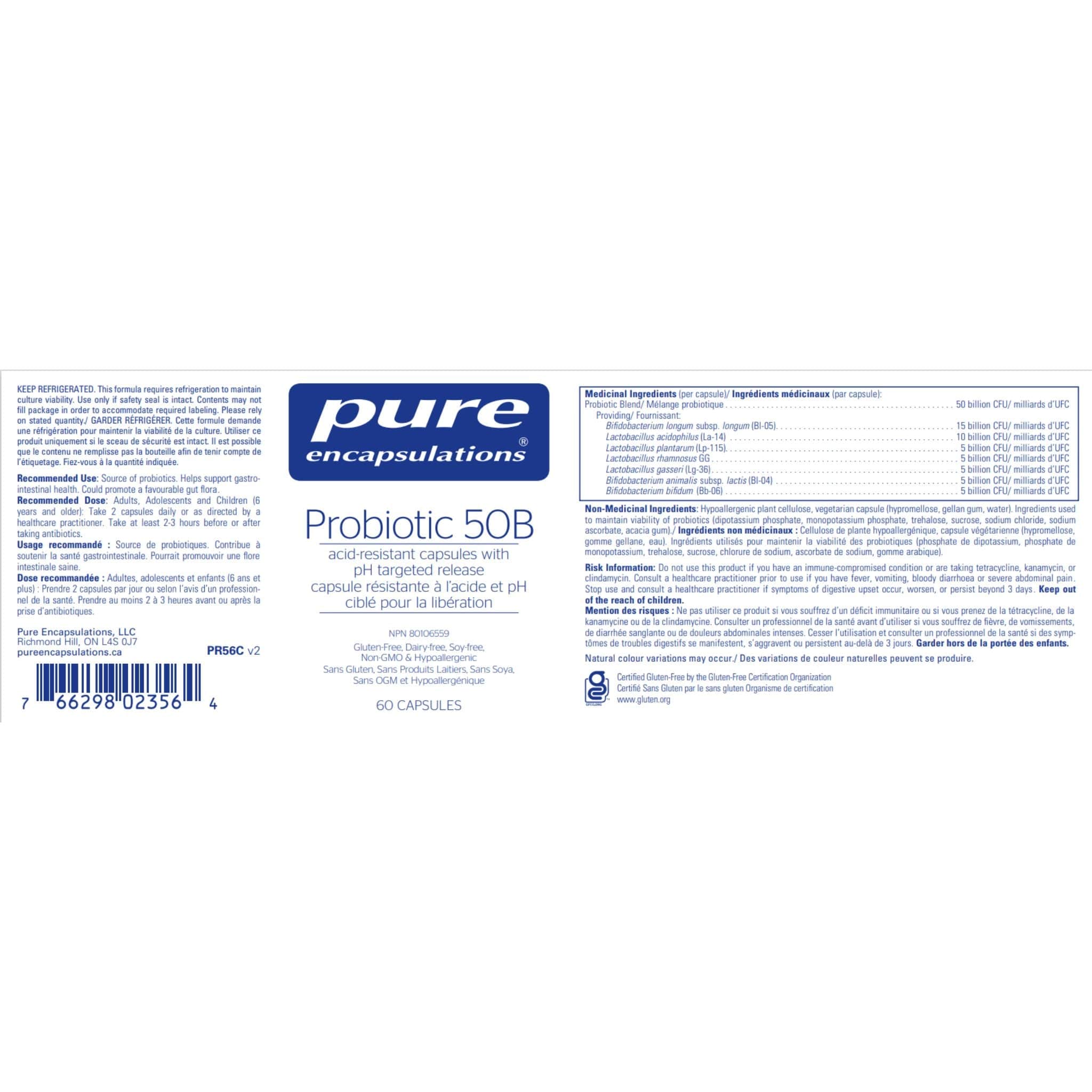 Pure Encapsulations Probiotic 50 Billion (Soy & Dairy Free) 60 Capsules - Store in Fridge - Image 2