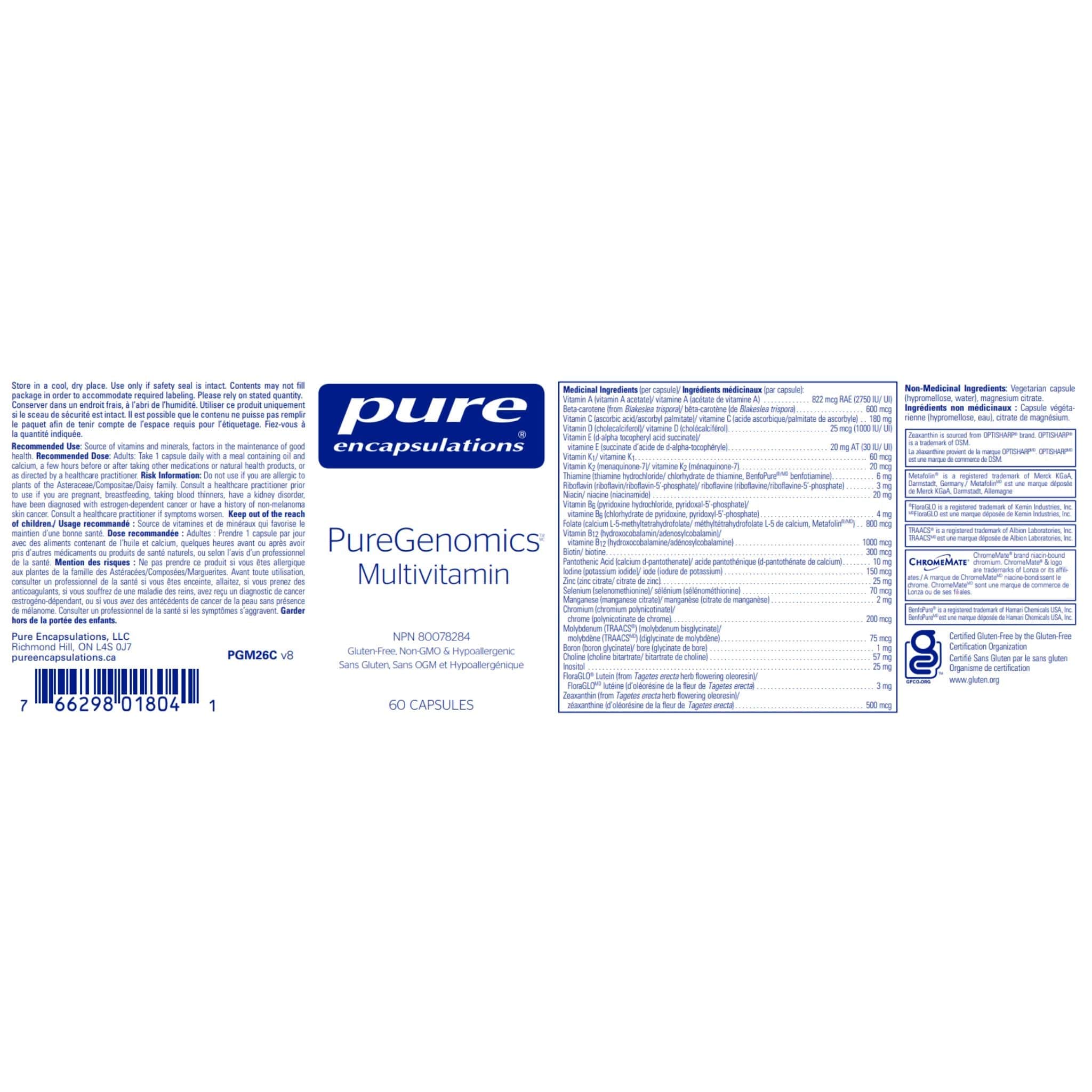 Pure Encapsulations Puregenomics Multivitamin, 60 Capsules - Image 2