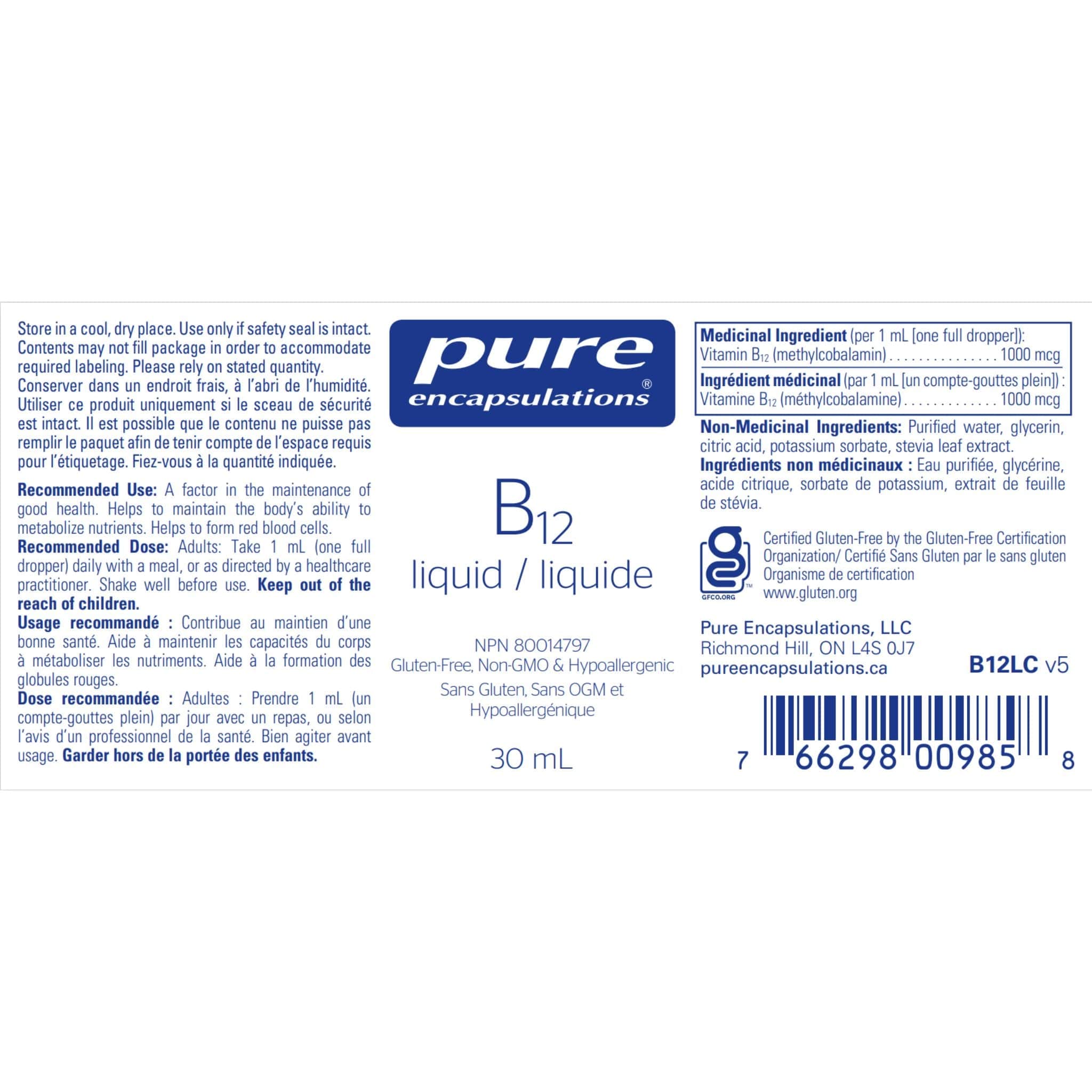 Pure Encapsulations Vitamin B12 1000mcg, 30ml - Image 2