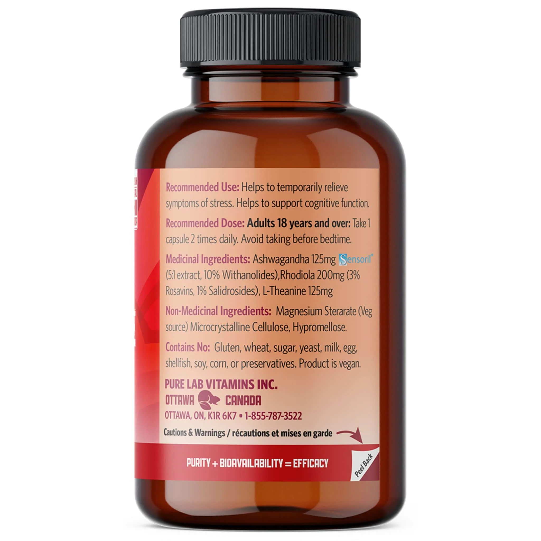 Pure Lab Vitamins AdaptaPure with Ashwagandha 125mg, Stress Relief, Energy, and Focus Support, 120 Vegetable Capsules - Image 2