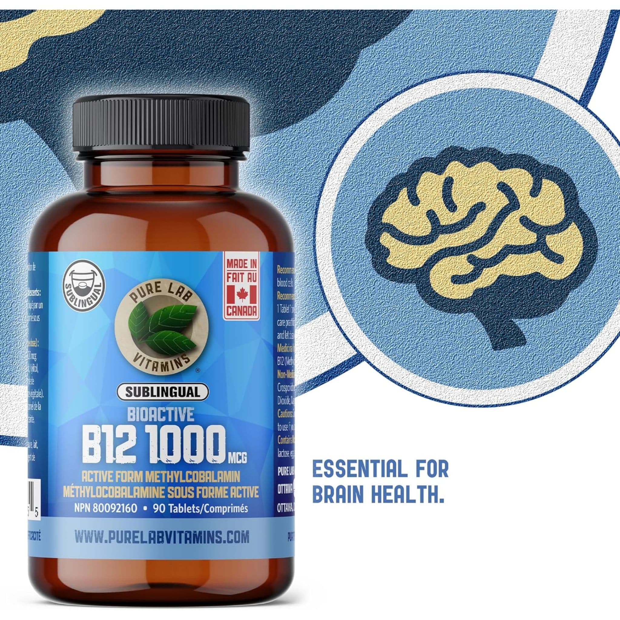 Pure Lab Vitamins Bioactive B12 1000mcg Sublingual, 90 Tablets - Image 5