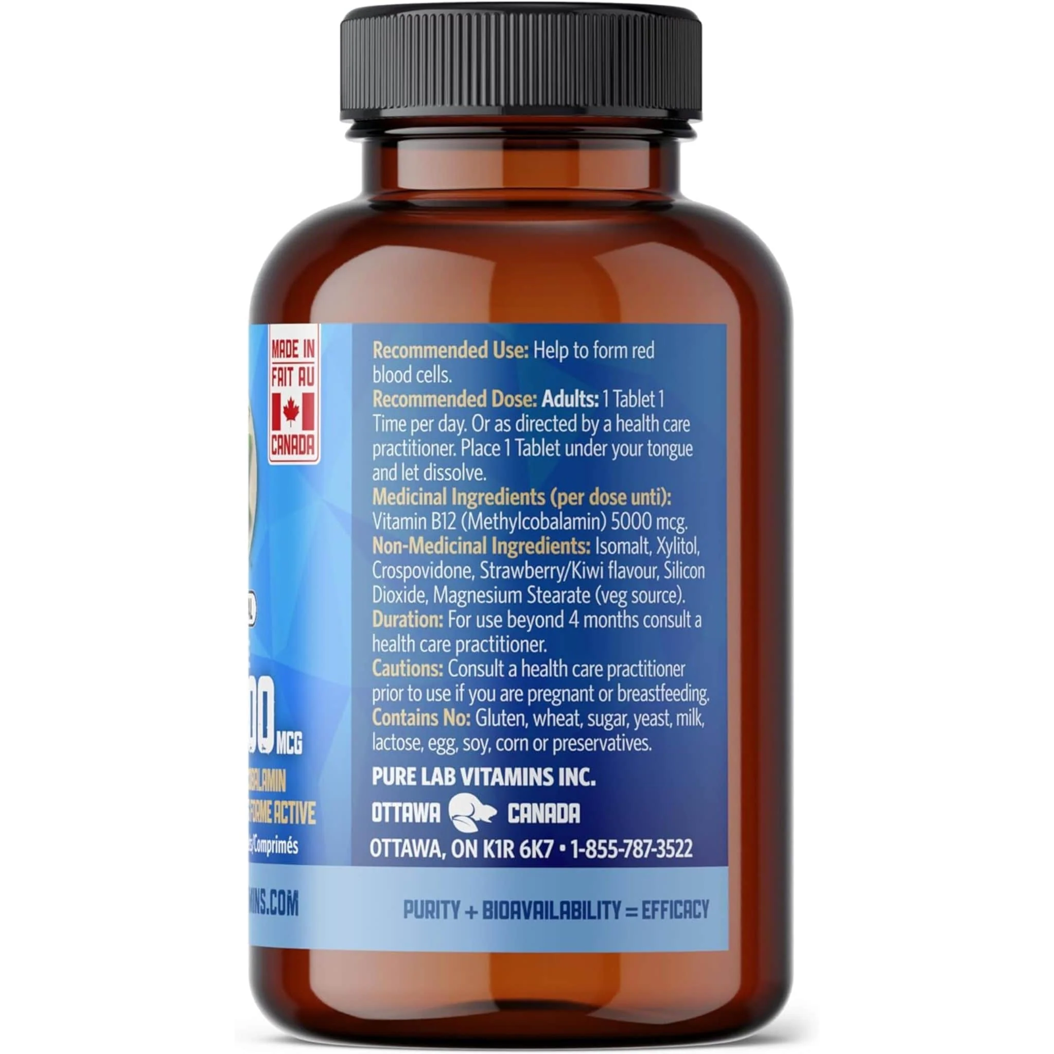 Pure Lab Vitamins Bioactive B12 5000mcg Sublingual, 60 Tablets - Image 3