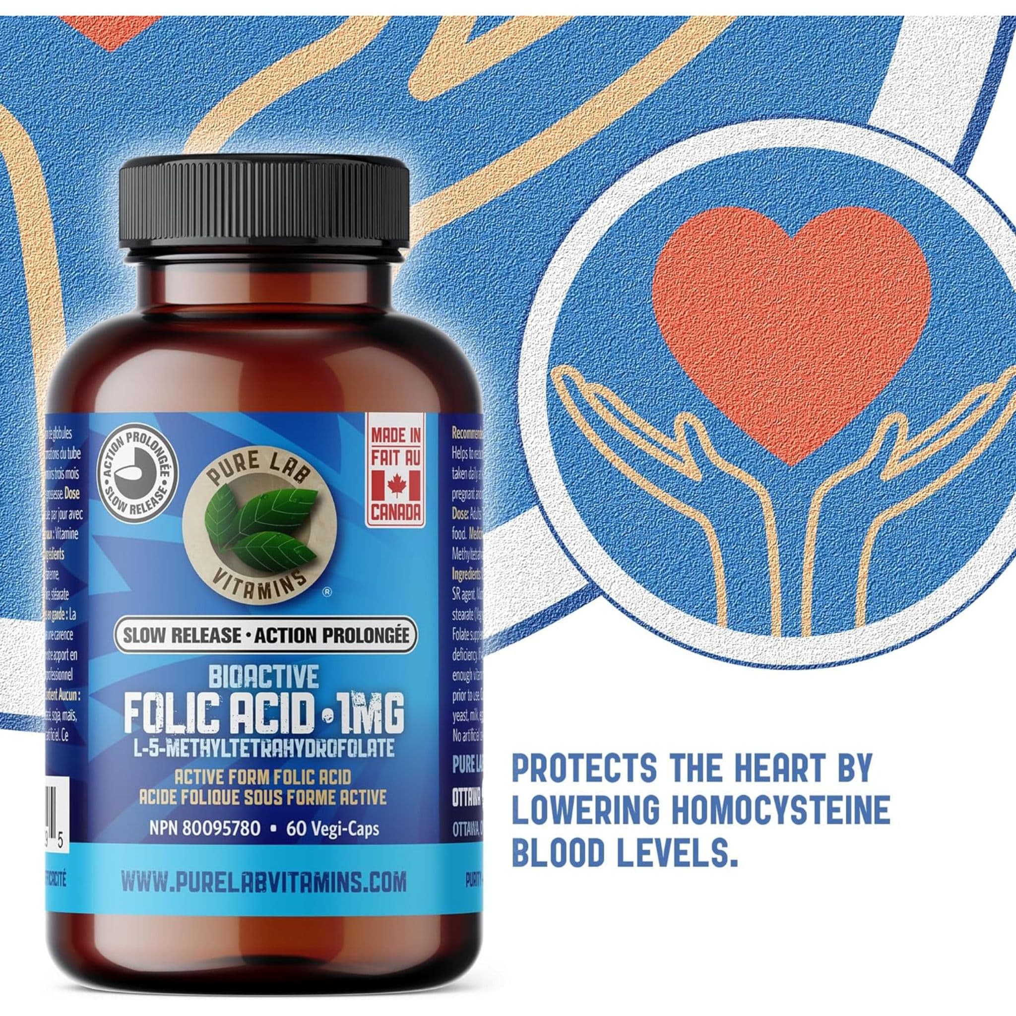 Pure Lab Vitamins Bioactive Folic Acid 1mg Slow Release, 60 Capsules - Image 7